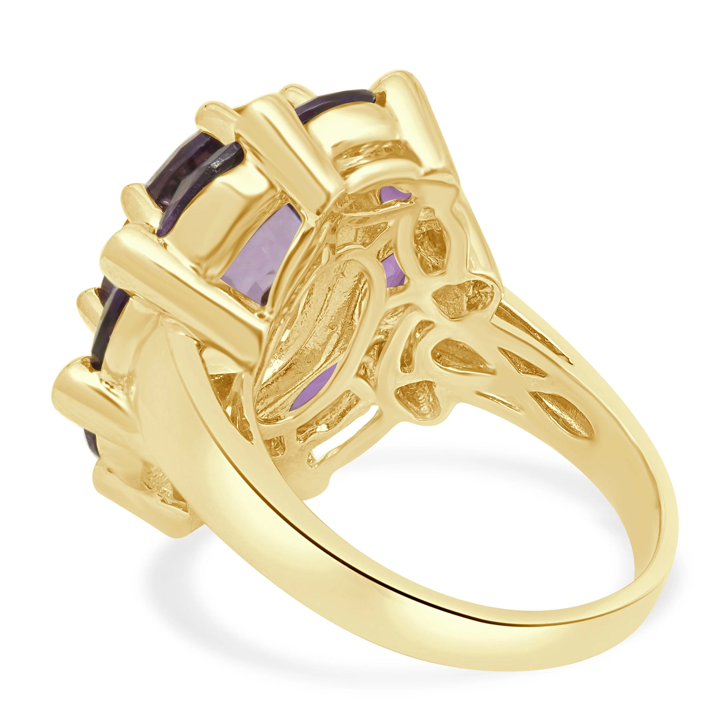 14K Yellow Gold Oval Checkerboard Cut Amethyst and Round Diamond Ring - Image 4