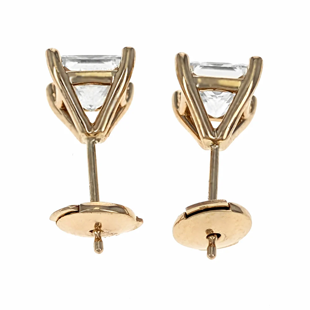 14K Yellow Gold Princess Cut Diamond Stud Earrings - Image 3