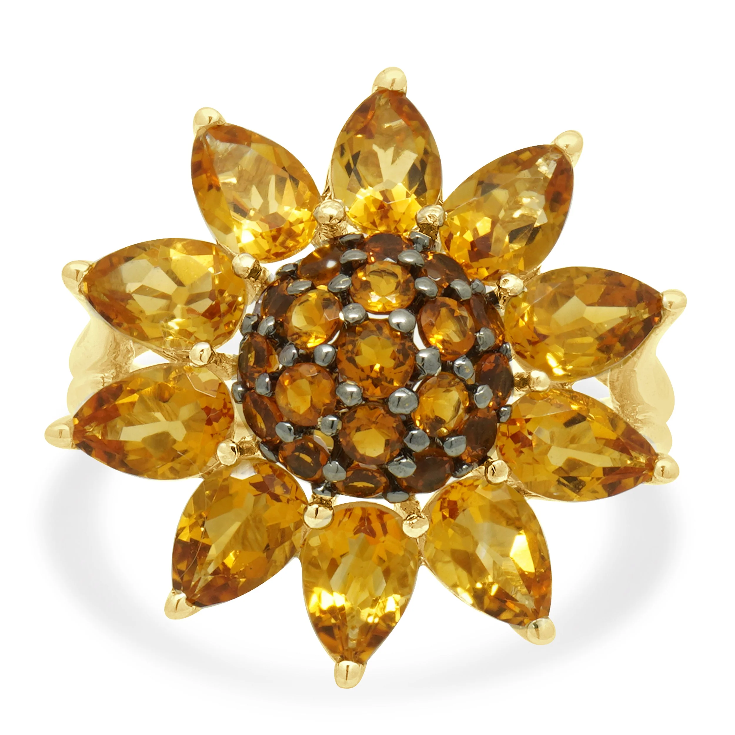 14K Yellow Gold Round and Pear Cut Citrine Flower Ring