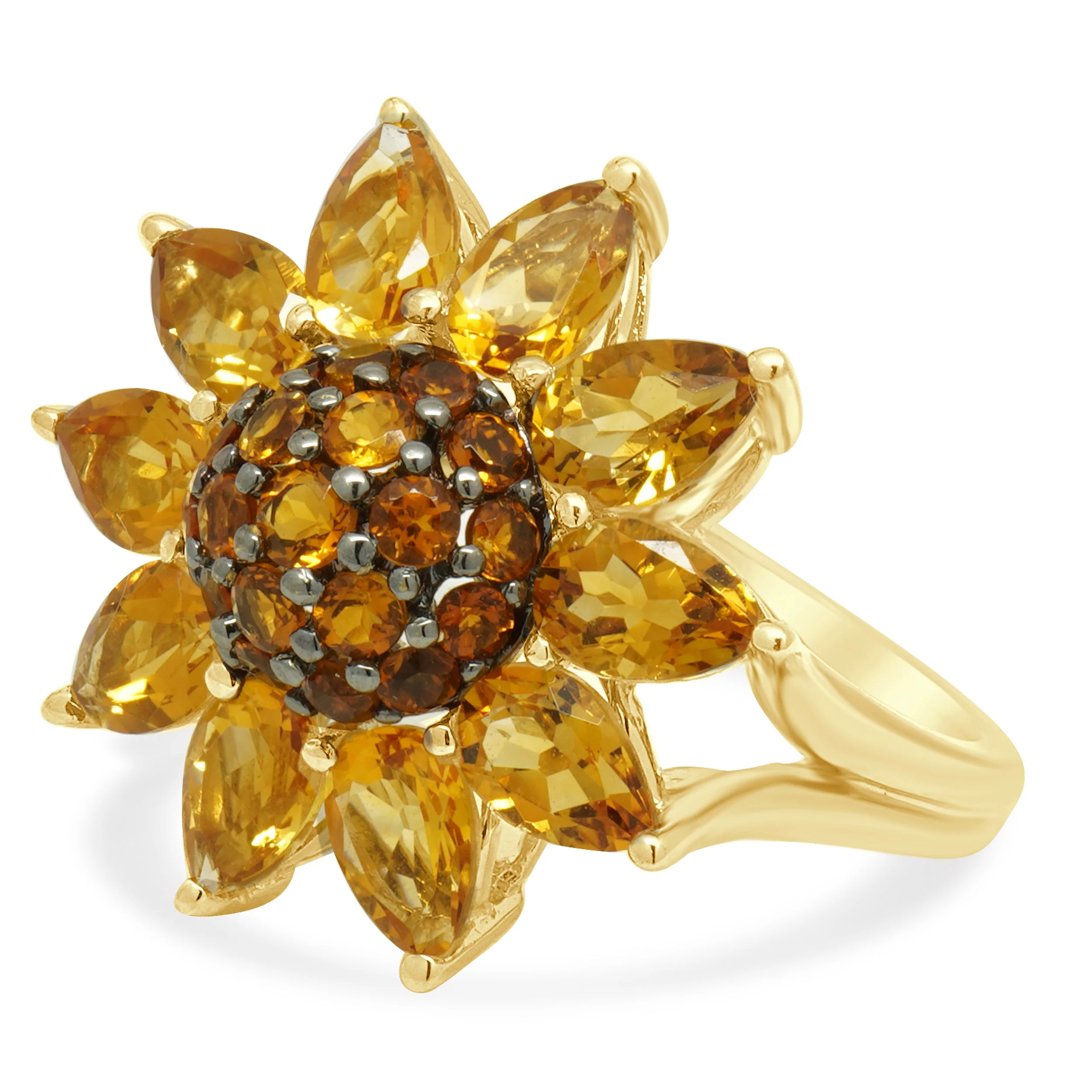 14K Yellow Gold Round and Pear Cut Citrine Flower Ring - Image 2