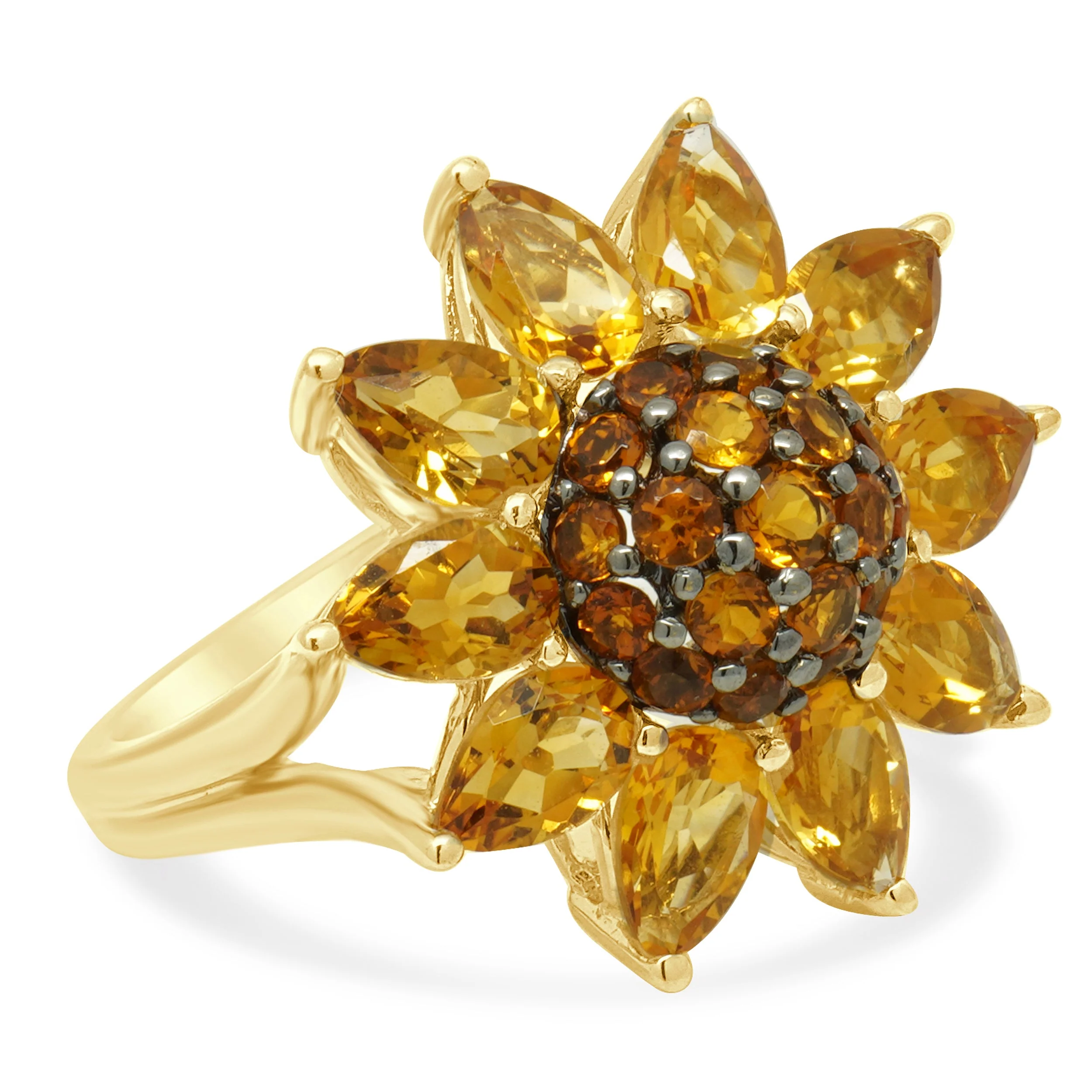 14K Yellow Gold Round and Pear Cut Citrine Flower Ring - Image 3