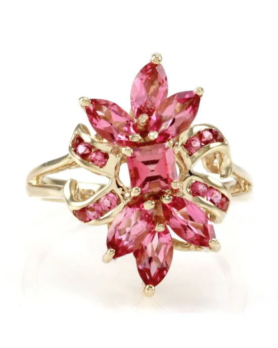 14KY PINK TOPAZ CLUSTER RING - Image 2