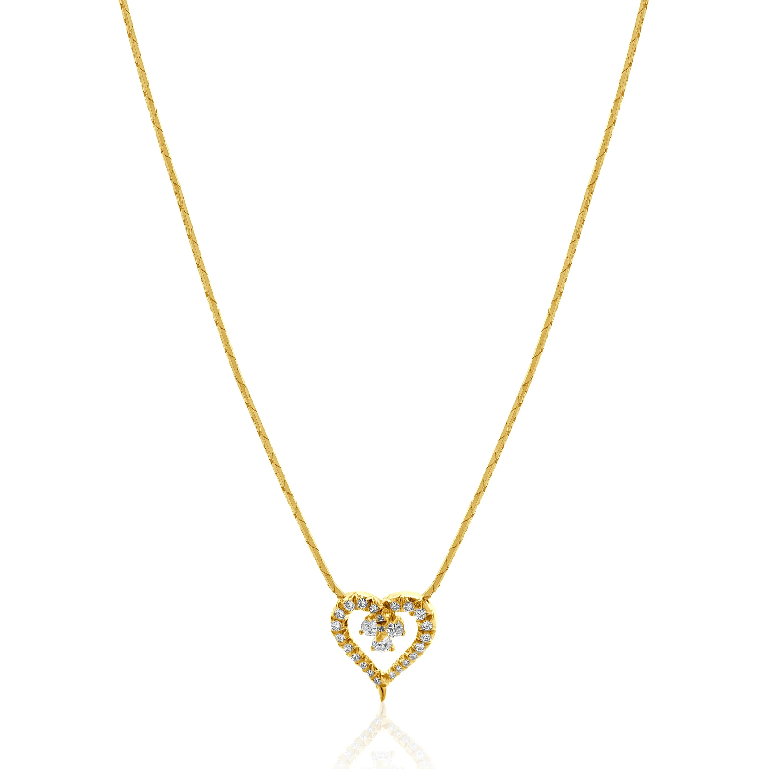 18 / 14 Karat Yellow Gold Open Diamond Heart Necklace