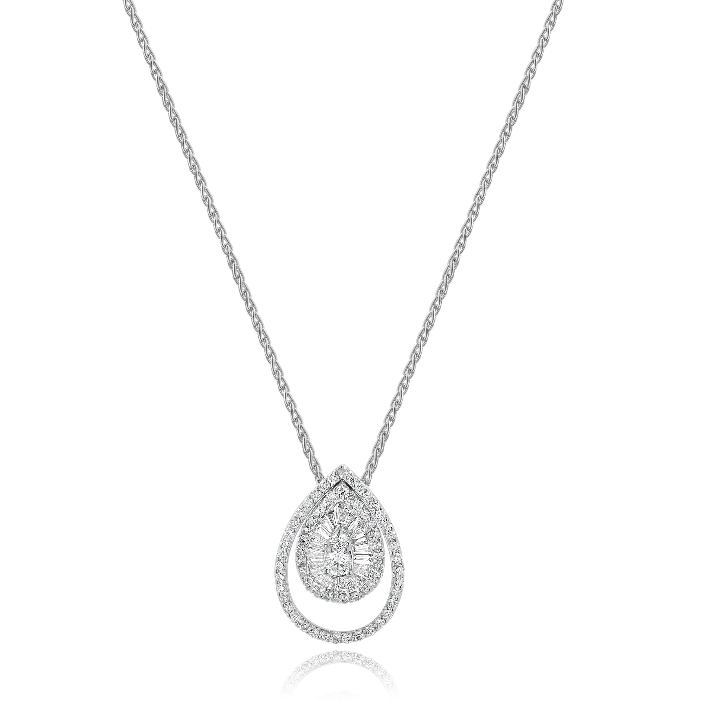 18 Karat / 14 Karat White Gold Diamond Pear Shaped Mosaic Necklace