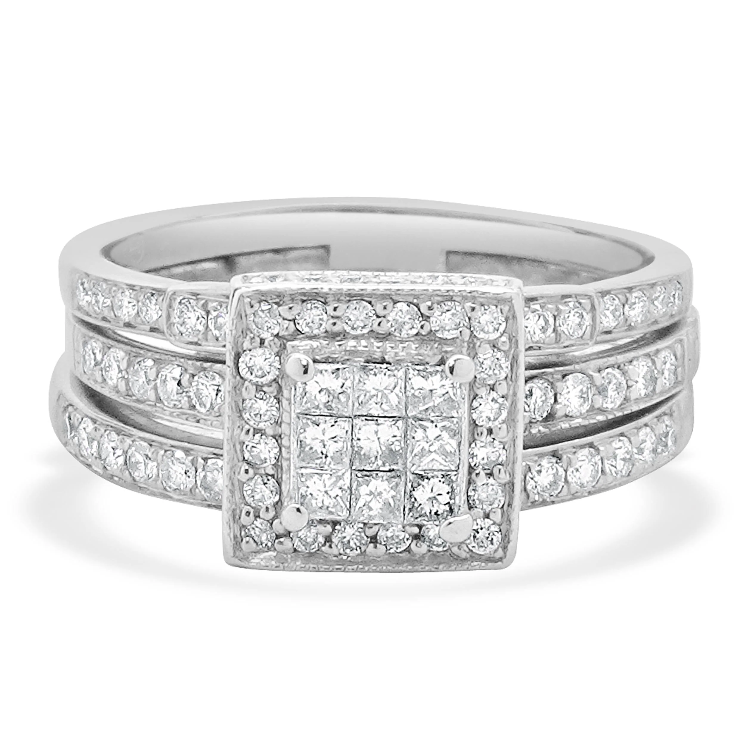 18 Karat / 14 Karat White Gold Princess Cut Invisible Set Diamond Engagement Ring