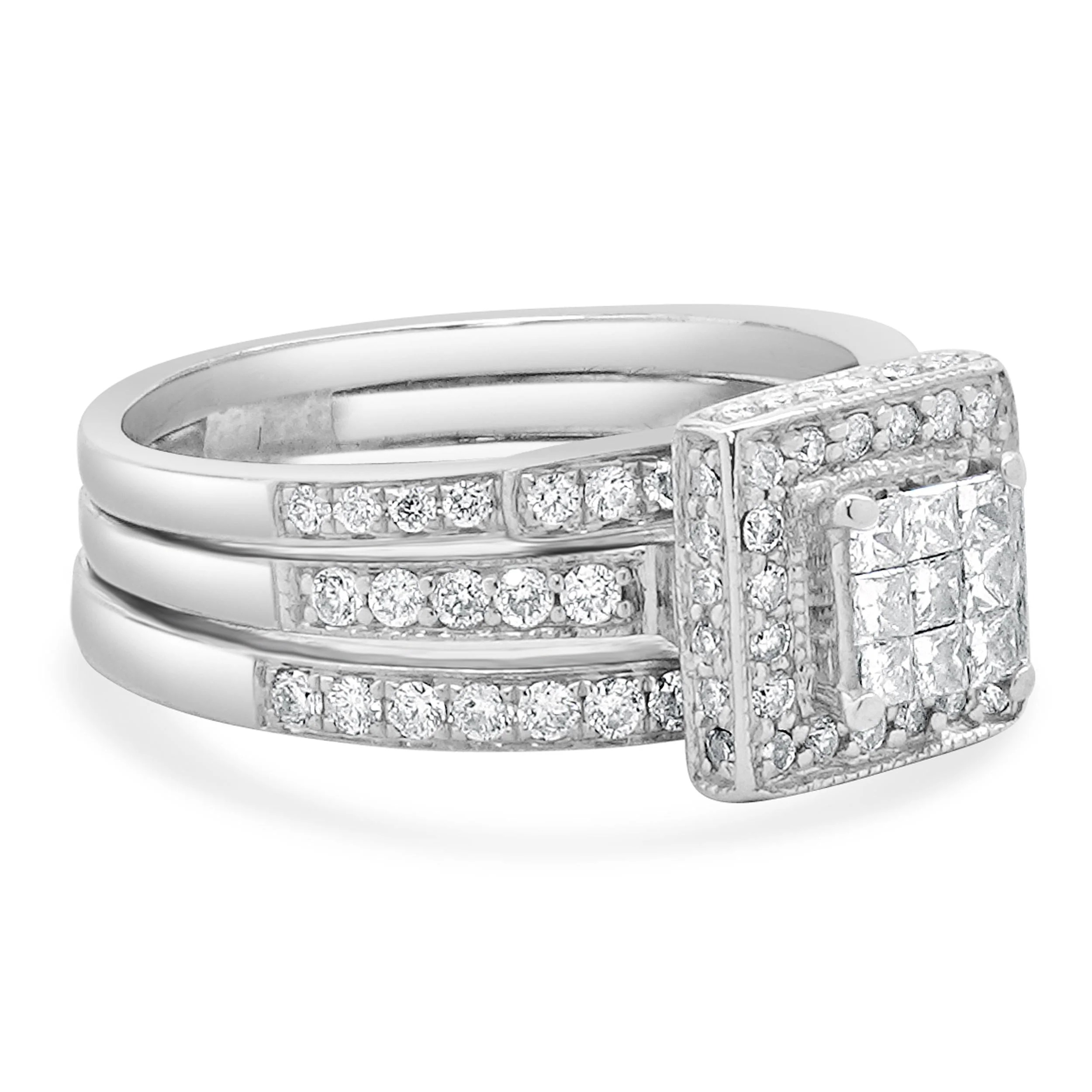 18 Karat / 14 Karat White Gold Princess Cut Invisible Set Diamond Engagement Ring - Image 2