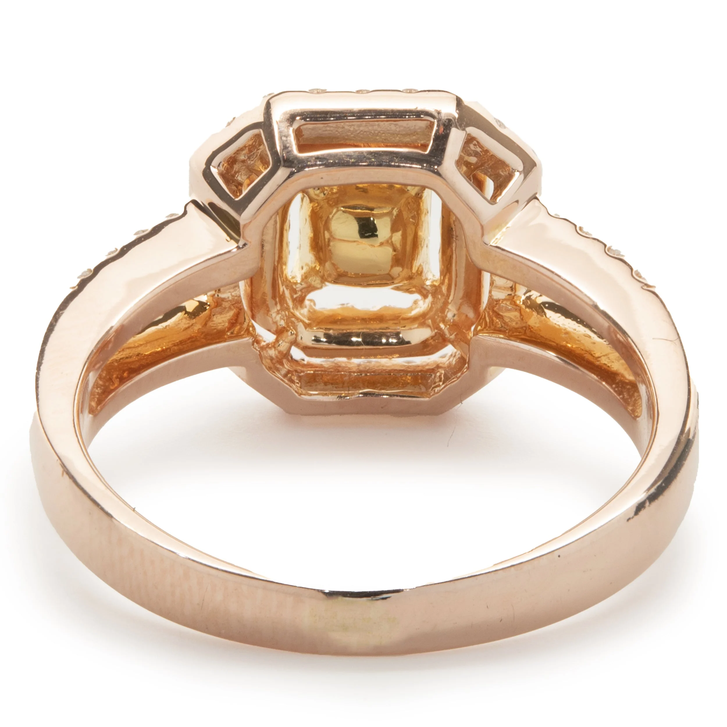 18 Karat Rose Gold Fancy Yellow and White Diamond Engagement Ring - Image 3