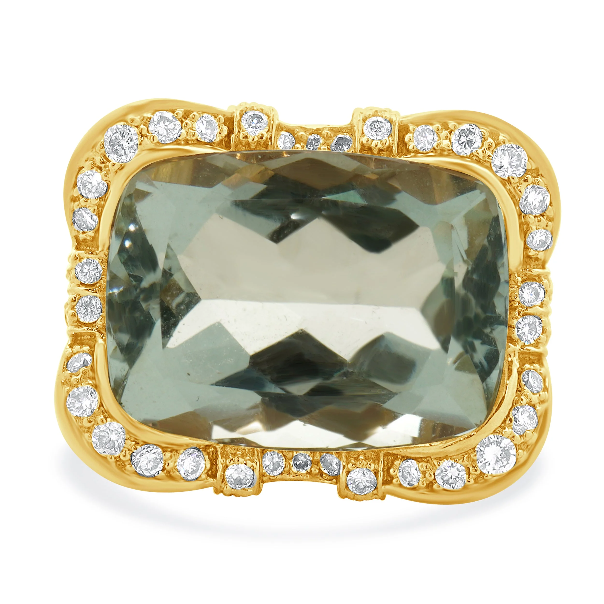18 Karat Rose Gold Prasiolite and Diamond Ring