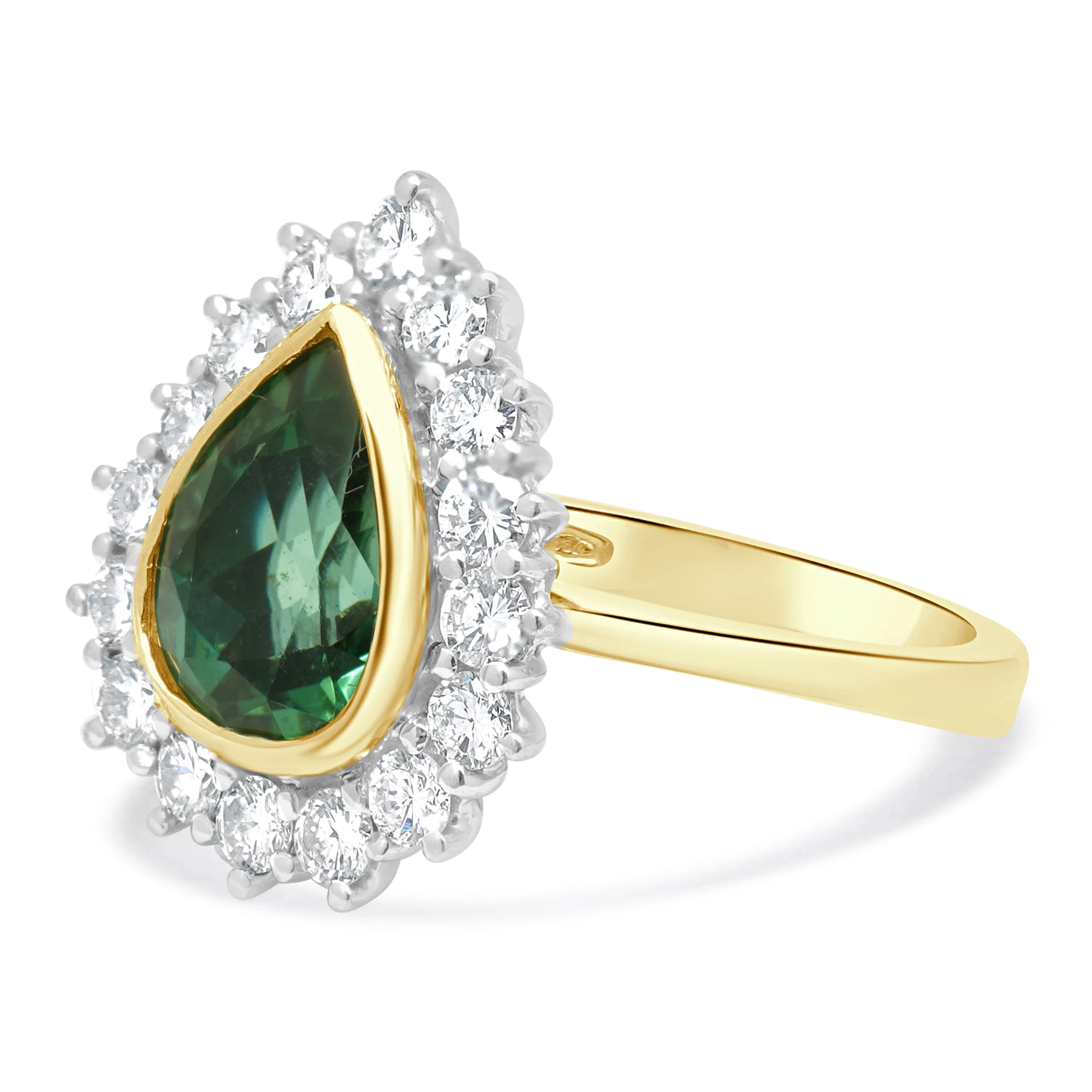 18 Karat Two-tone Green Tourmaline & Diamond Halo Ring - Image 2