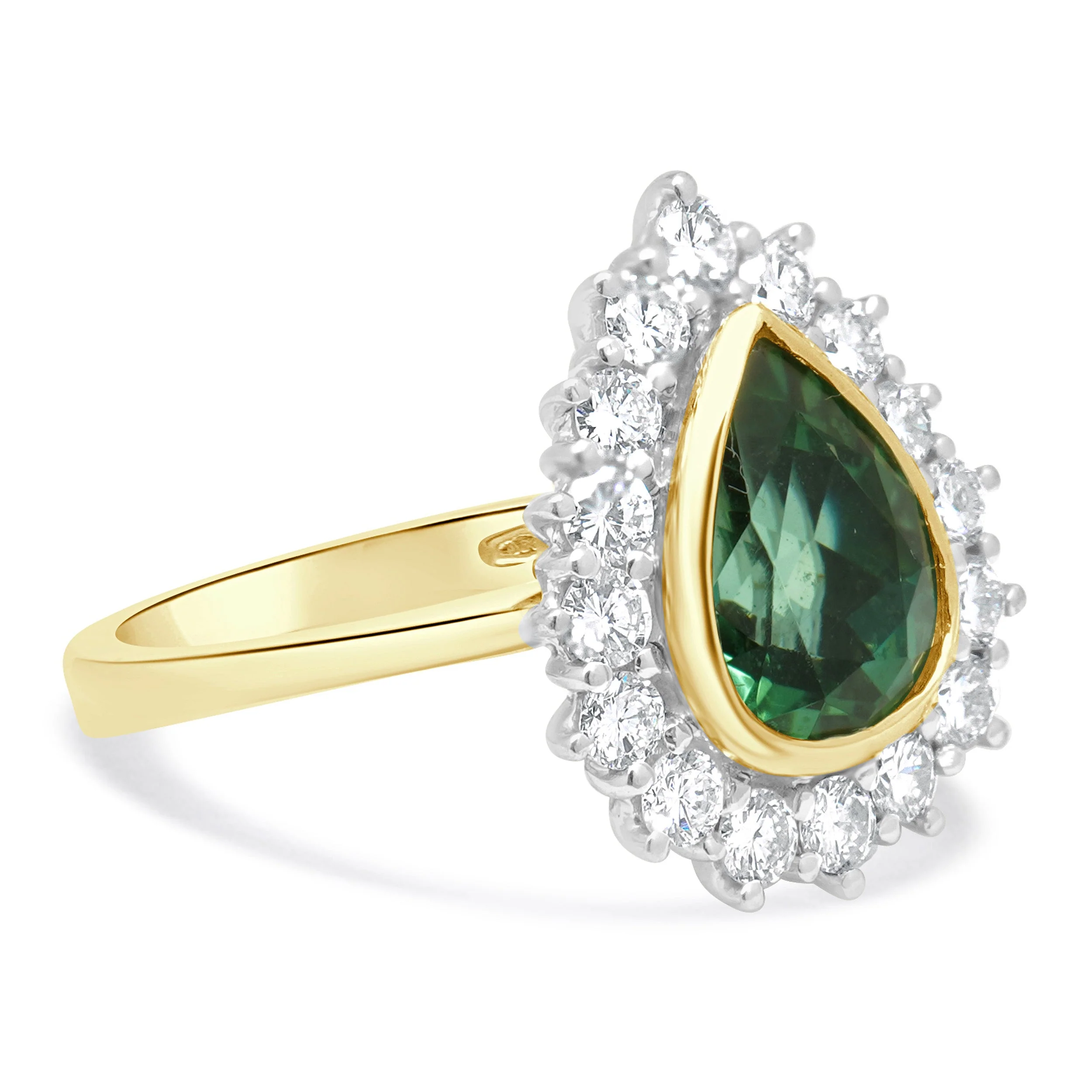 18 Karat Two-tone Green Tourmaline & Diamond Halo Ring - Image 4
