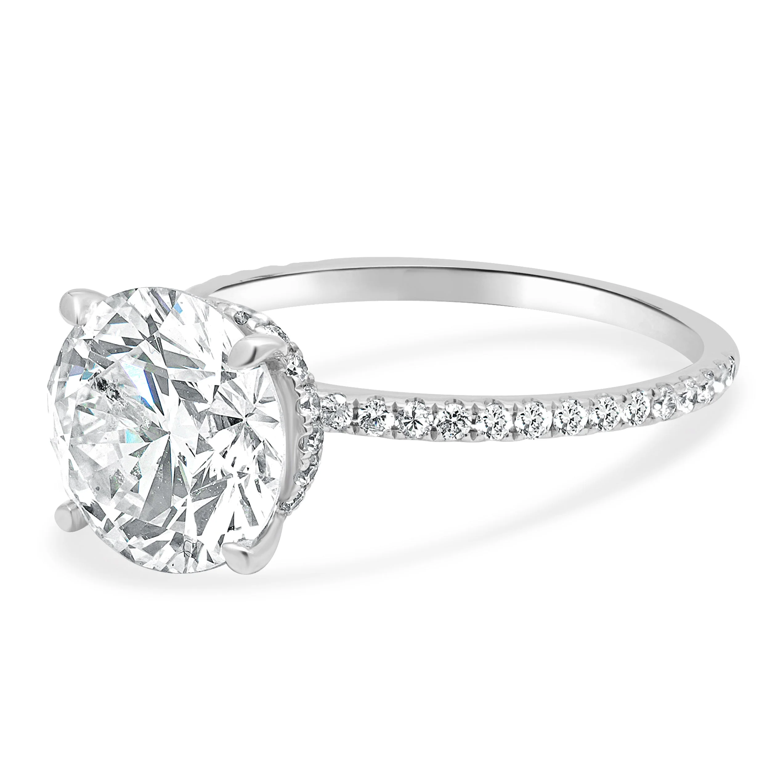 18 Karat White Gold and GIA Certified Round Brilliant Cut Diamond Hidden Halo Engagement Ring - Image 2