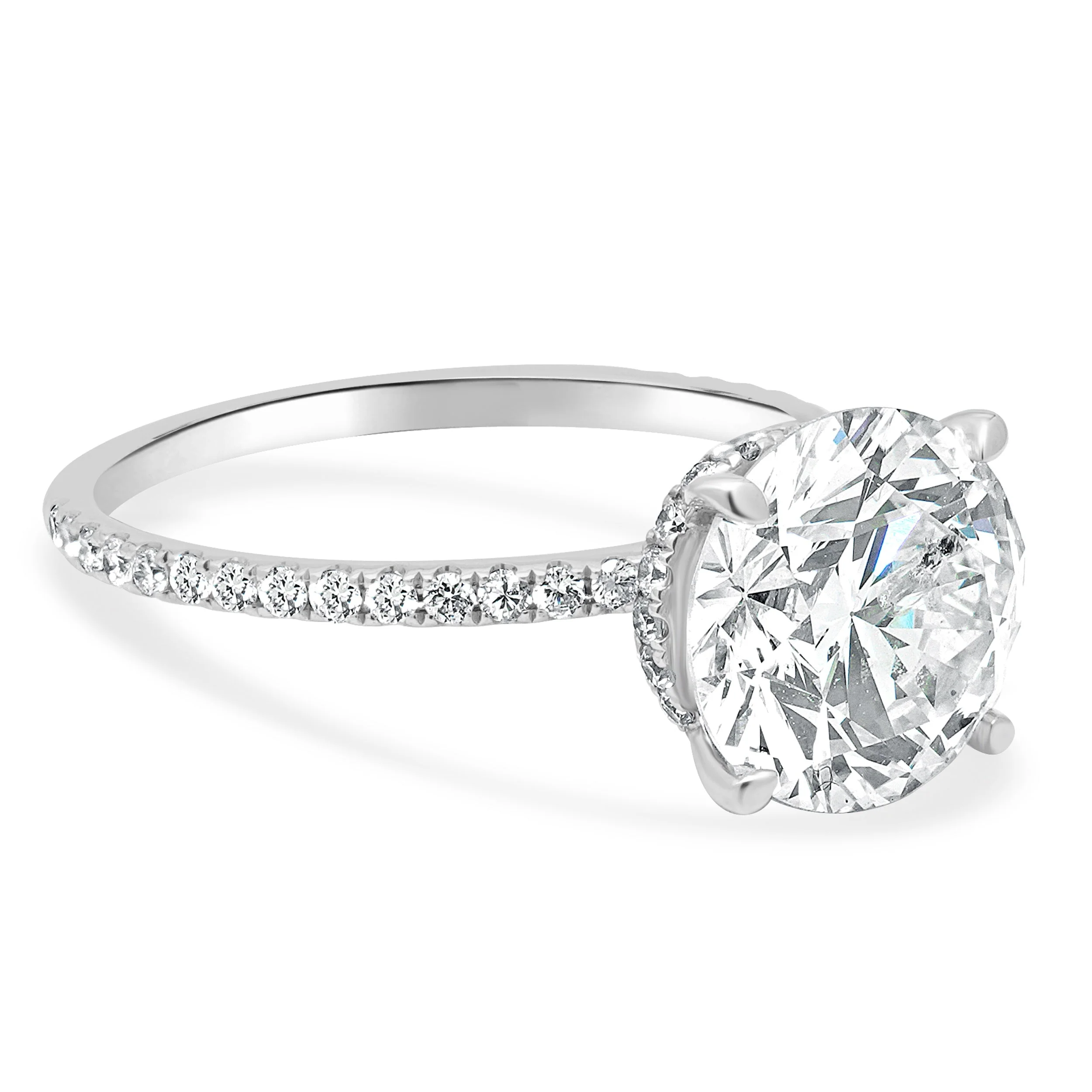 18 Karat White Gold and GIA Certified Round Brilliant Cut Diamond Hidden Halo Engagement Ring - Image 3