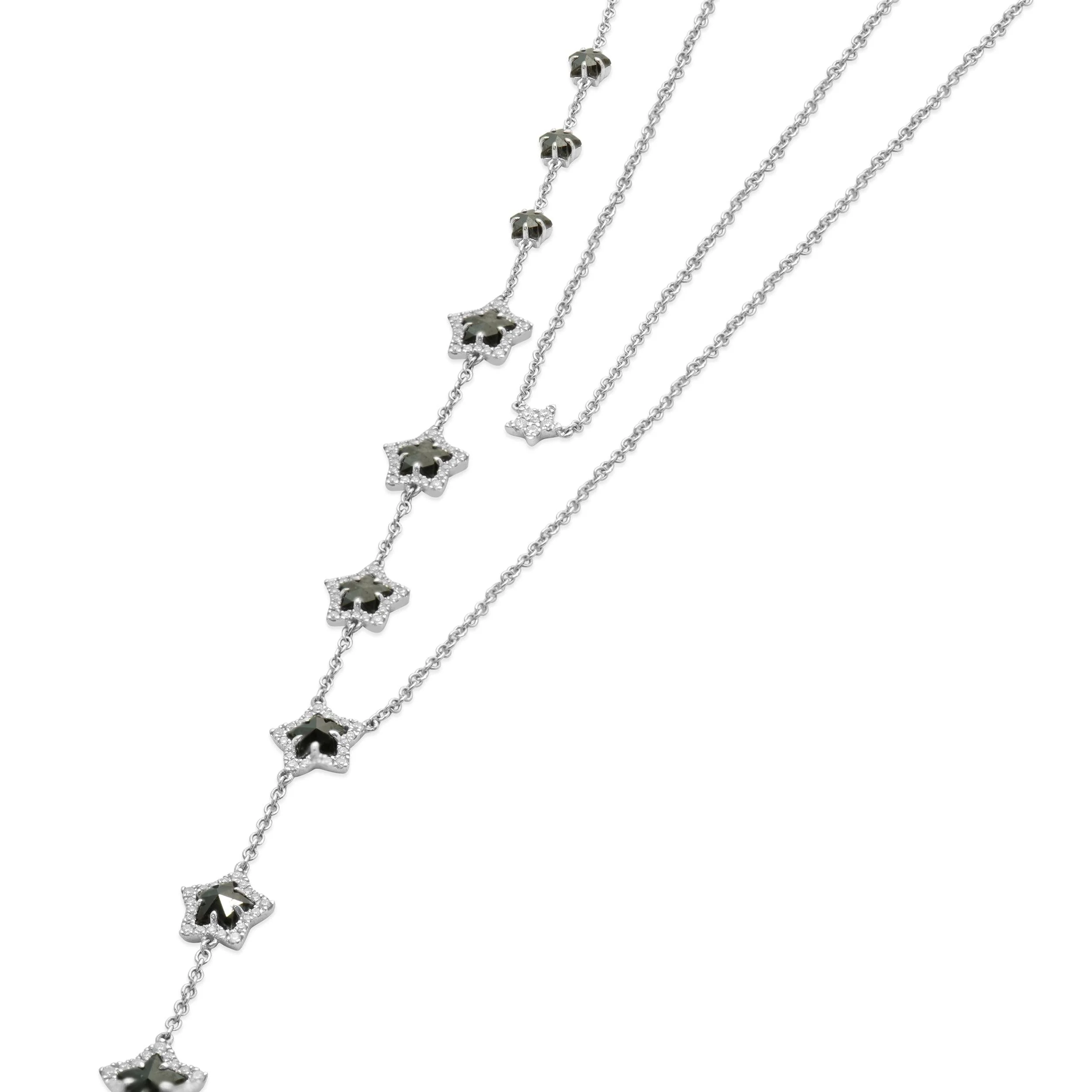 18 Karat White Gold Black and White Diamond Star Drop Necklace - Image 2