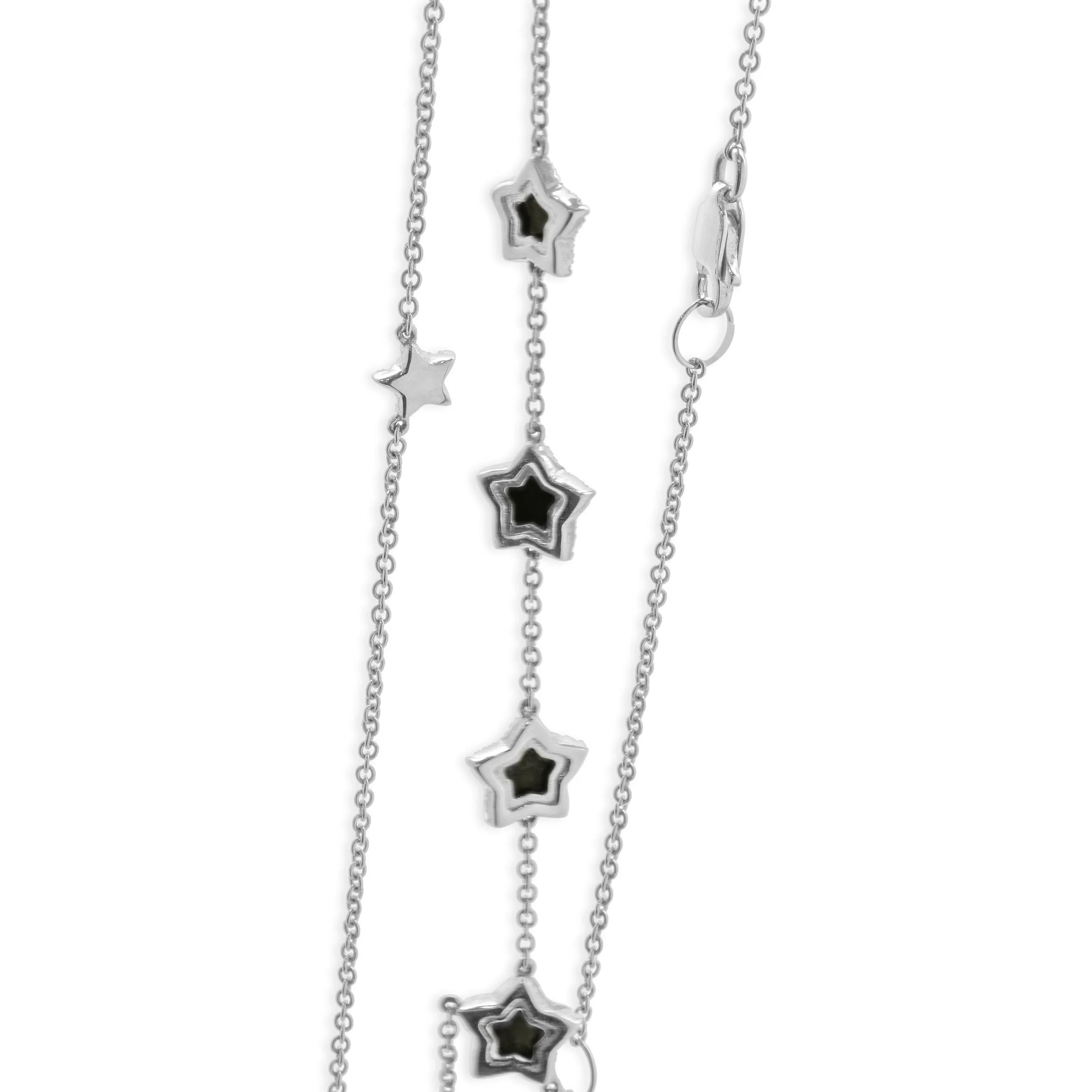 18 Karat White Gold Black and White Diamond Star Drop Necklace - Image 3