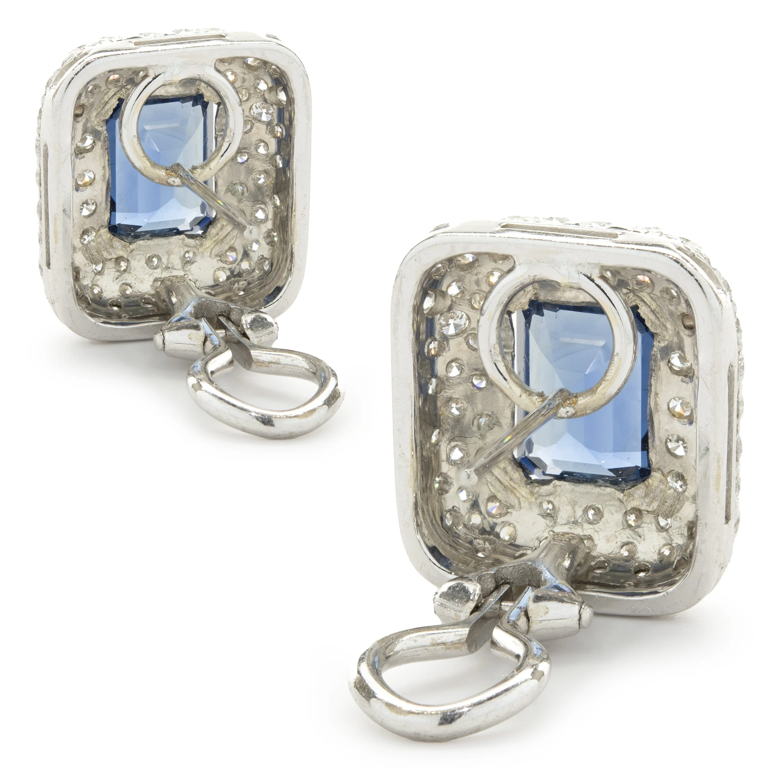 18 Karat White Gold Blue Sapphire and Pave Diamond Earrings - Image 3
