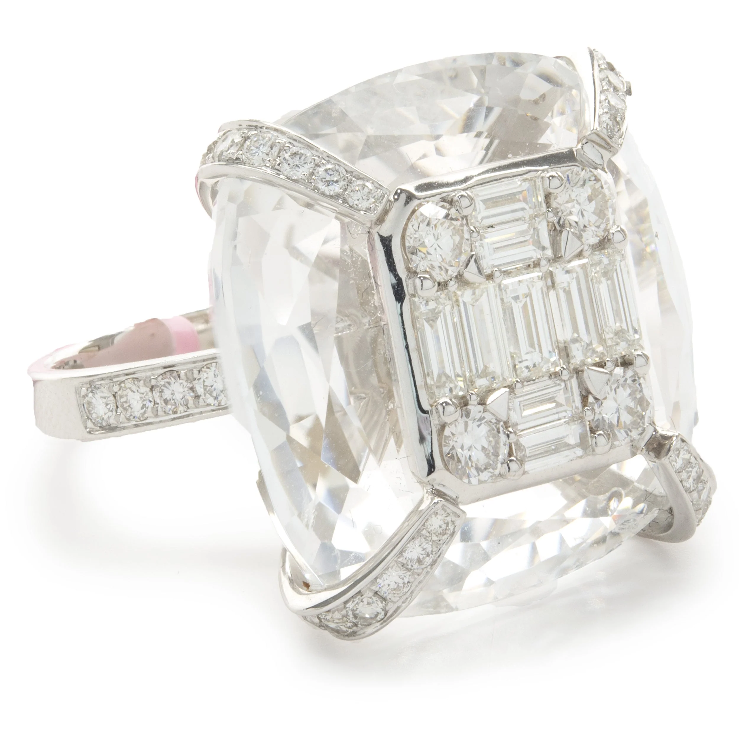18 Karat White Gold Carved Crystal and Diamond Cocktail Ring - Image 2