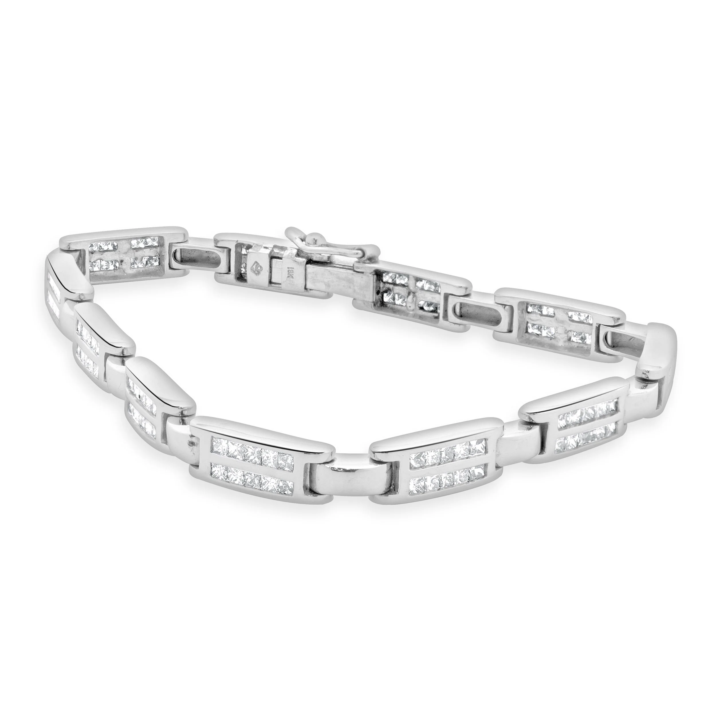 18 Karat White Gold Channel Set Princess Cut Diamond Inline Bracelet - Image 3
