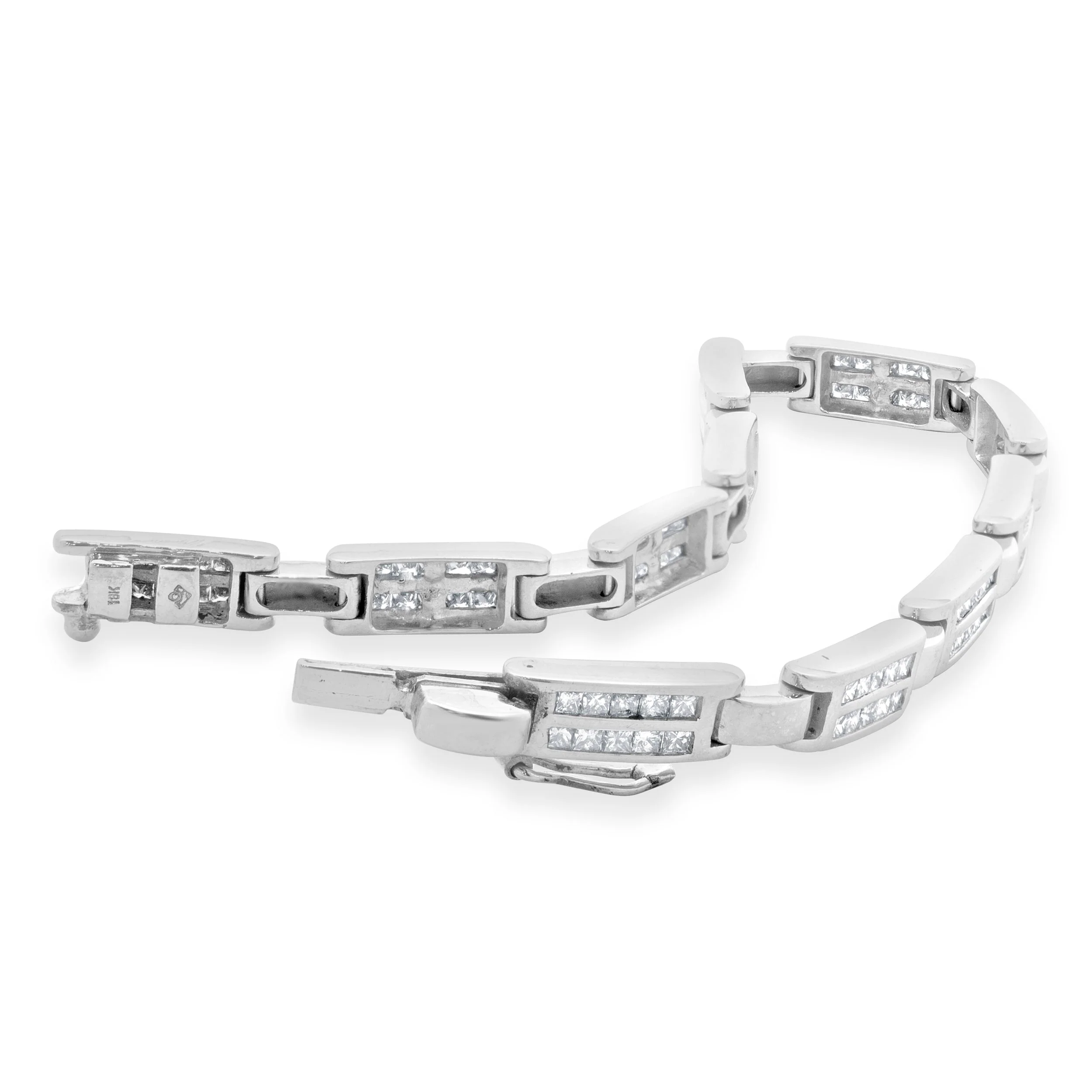 18 Karat White Gold Channel Set Princess Cut Diamond Inline Bracelet - Image 4