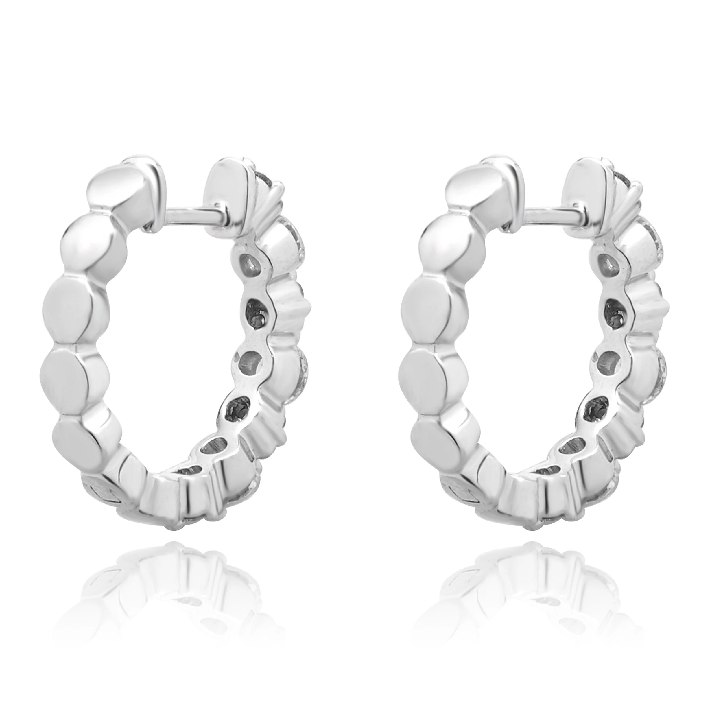 18 Karat White Gold Diamond Hoop Earrings - Image 3