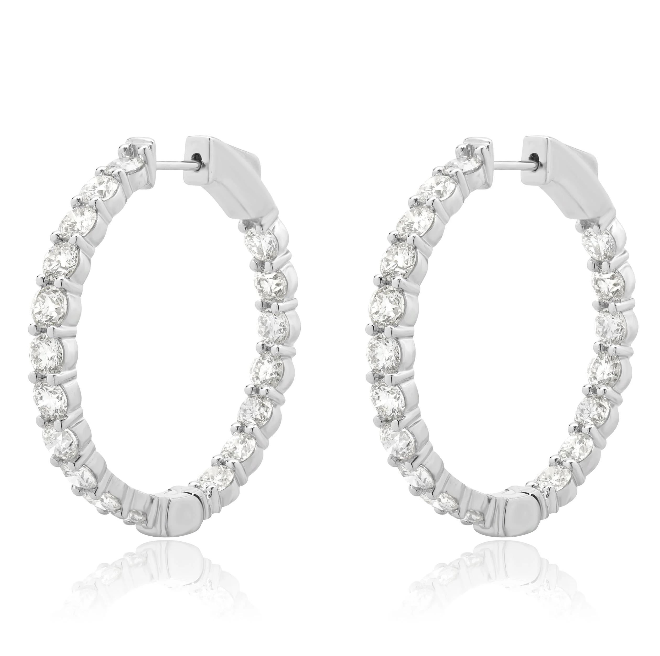 18 Karat White Gold Diamond Inside Outside Hoop Earrings - Image 2