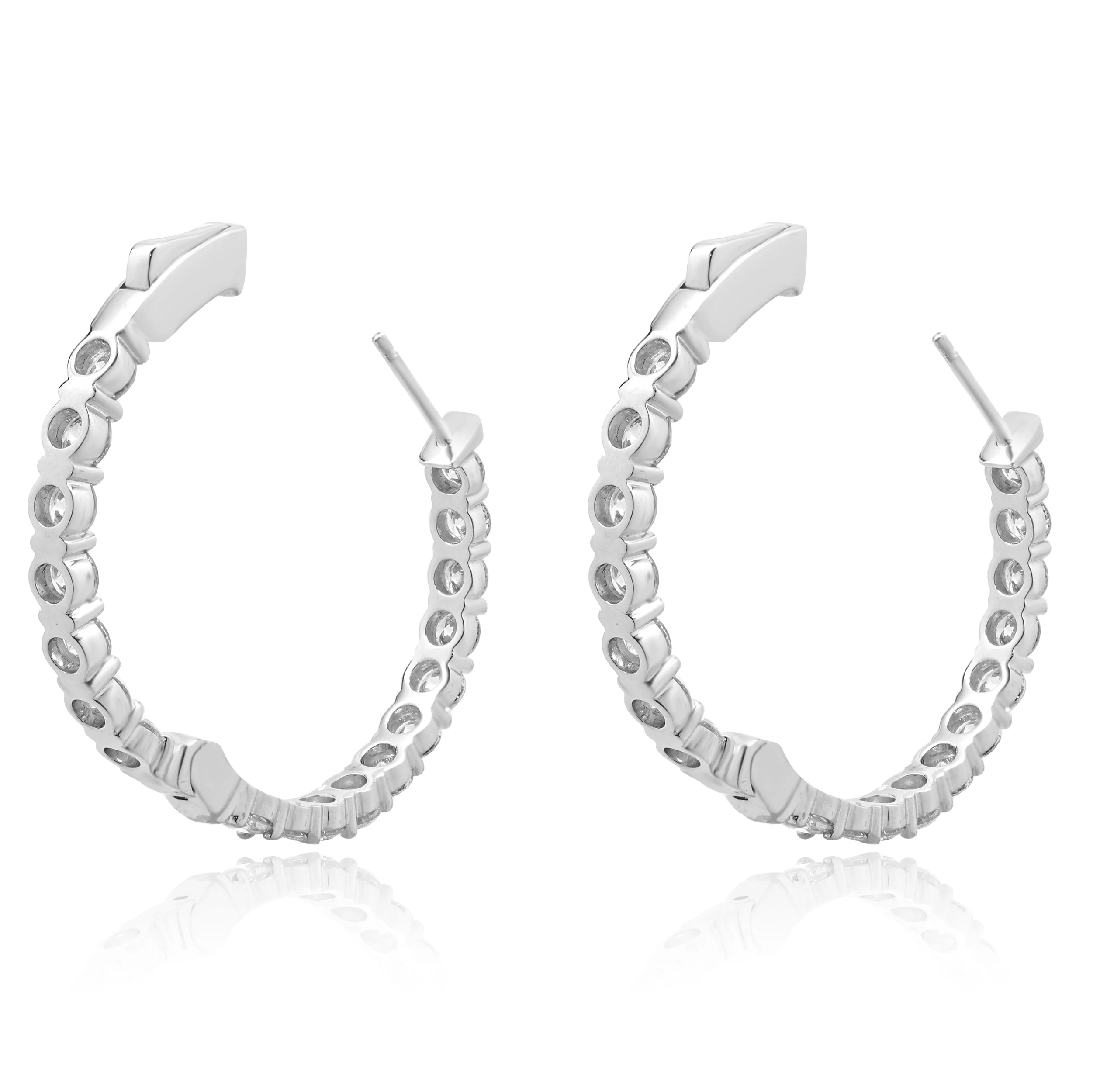 18 Karat White Gold Diamond Inside Outside Hoop Earrings - Image 4