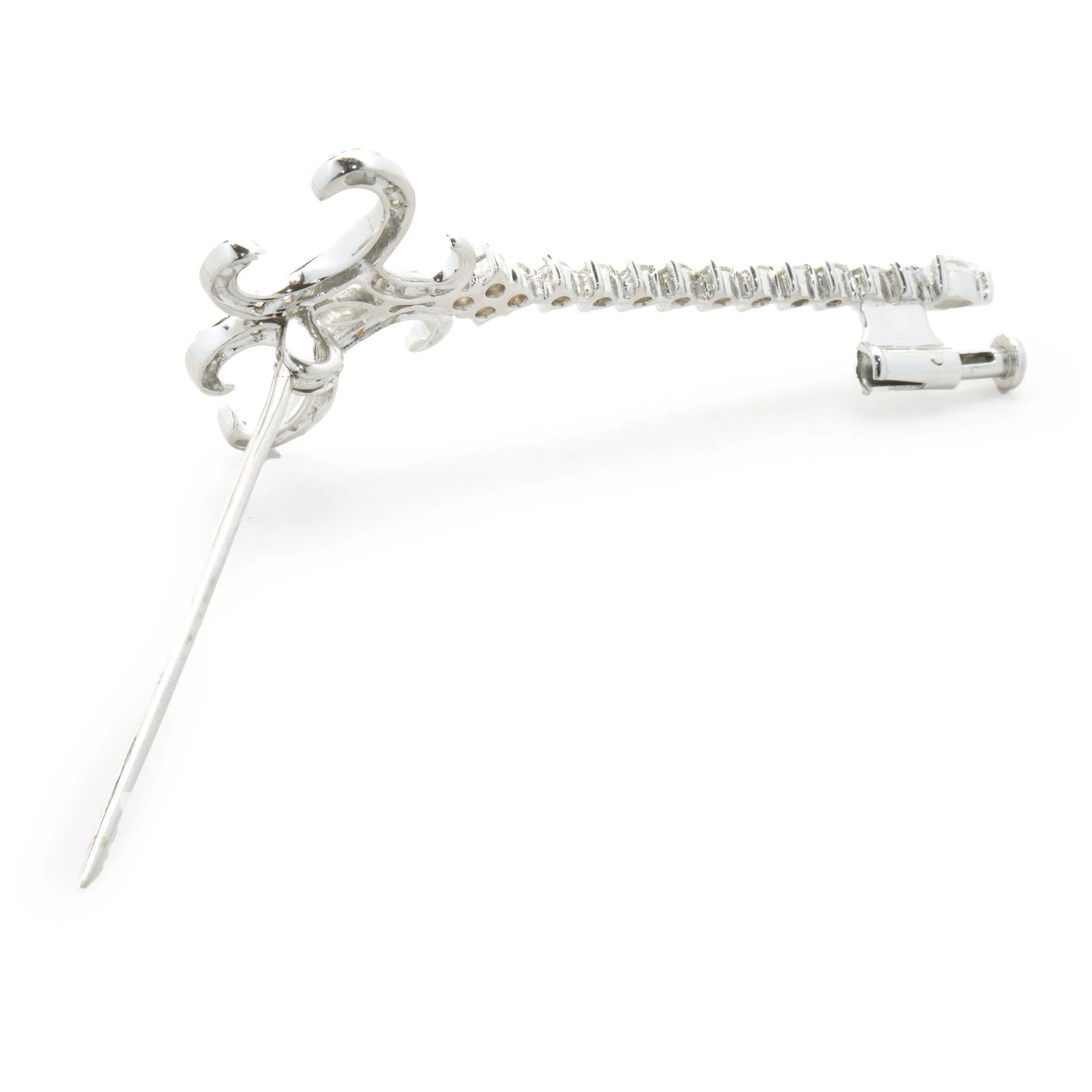 18 Karat White Gold Diamond Sword Pin - Image 4