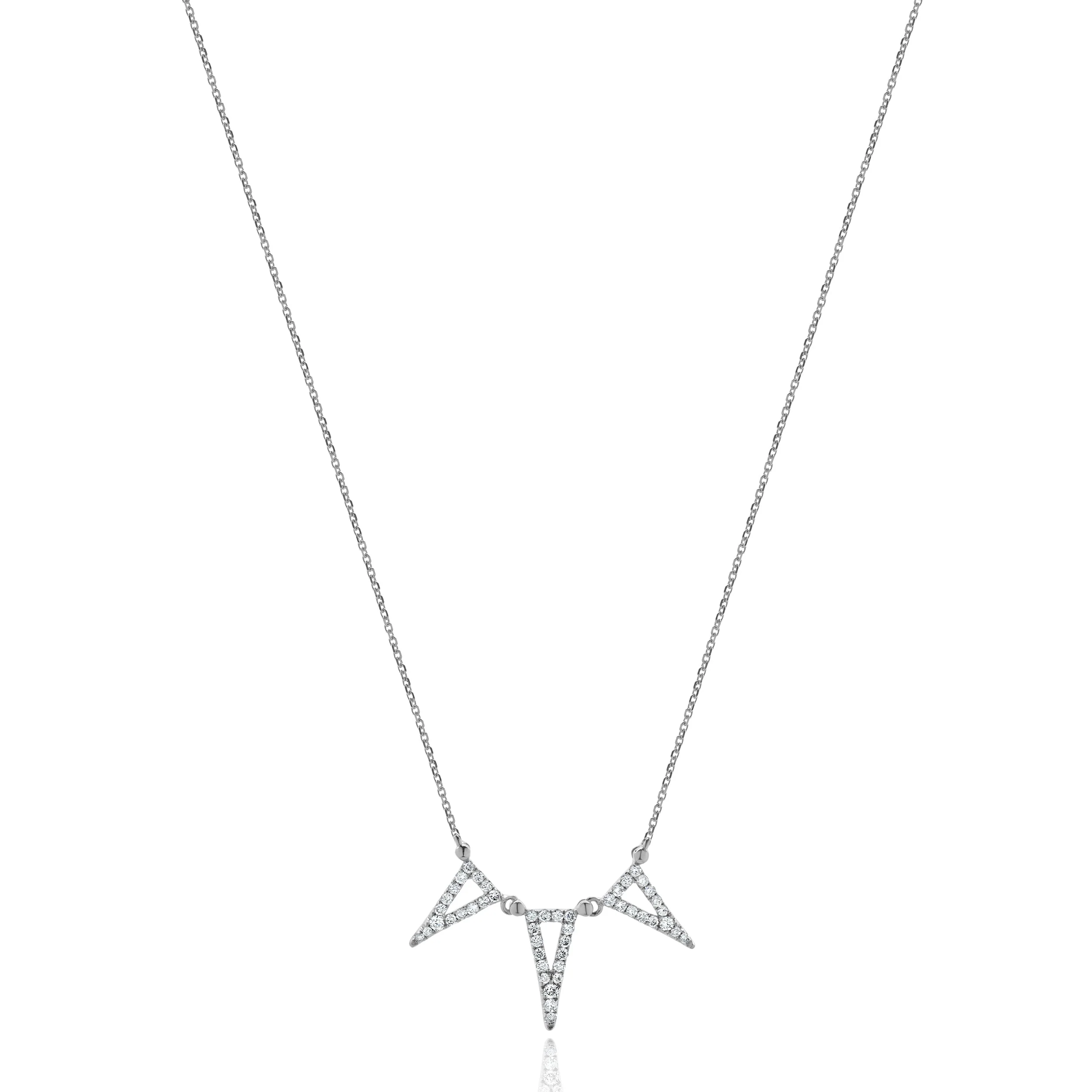18 Karat White Gold Diamond Triangle Station Necklace