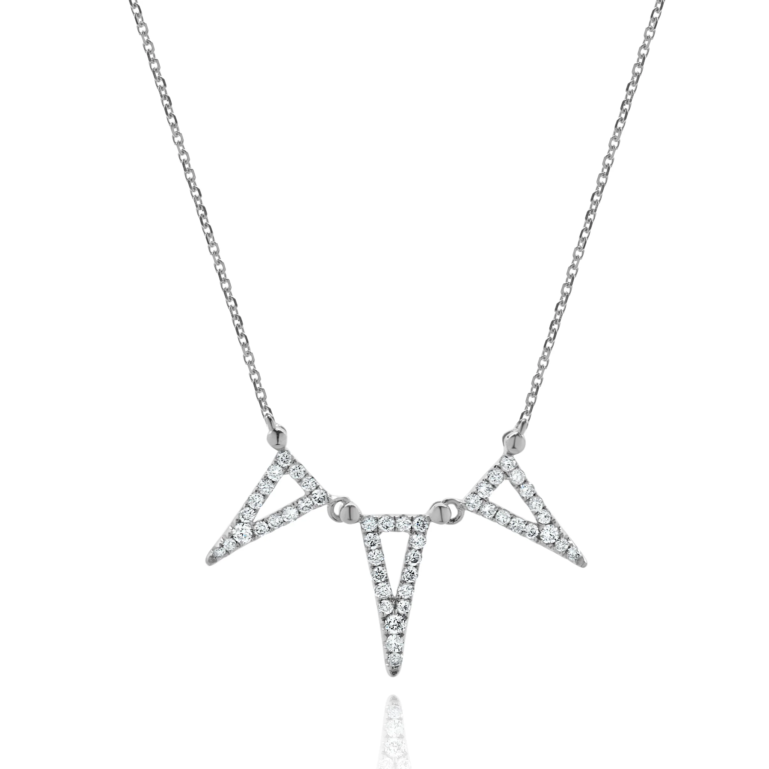18 Karat White Gold Diamond Triangle Station Necklace - Image 2