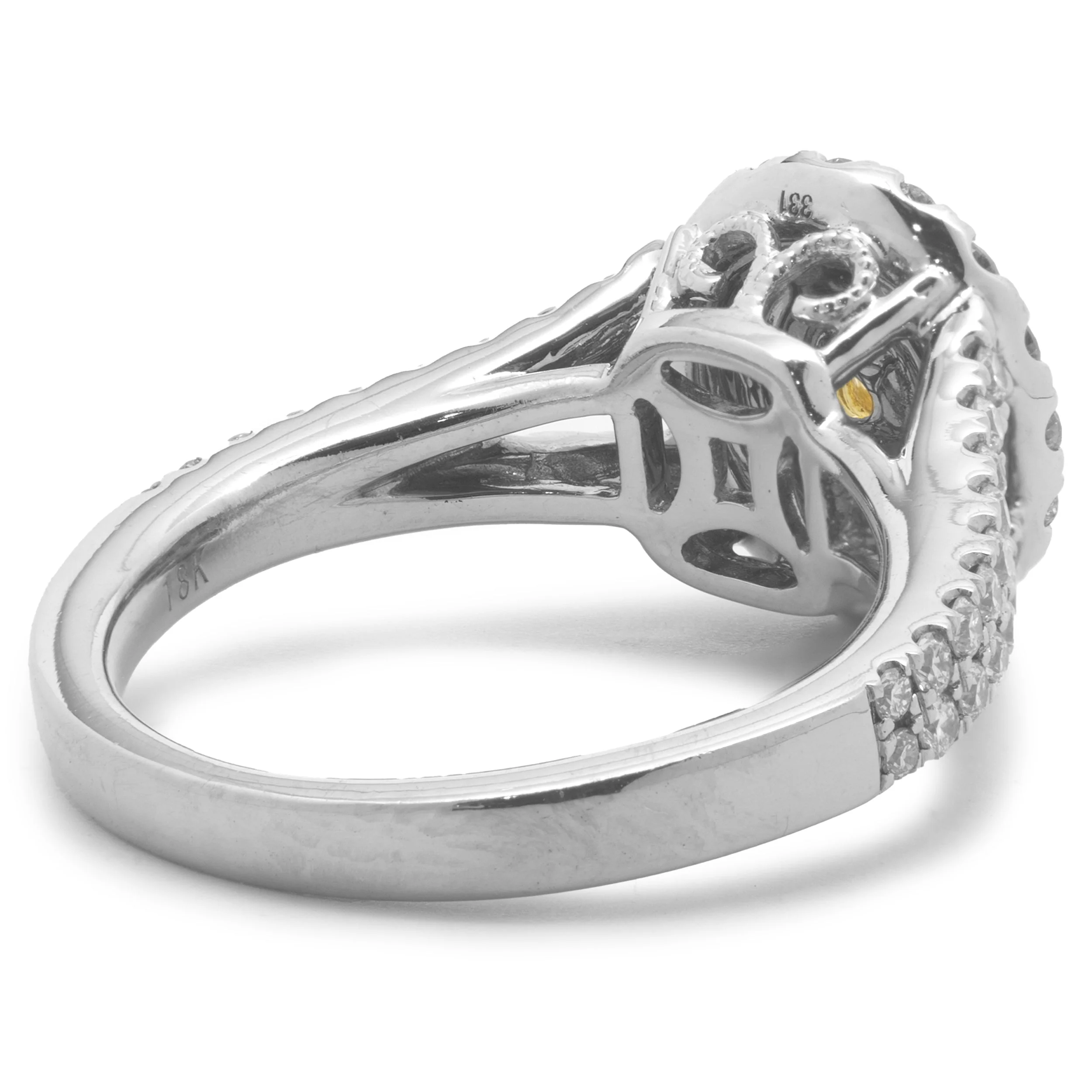 18 Karat White Gold Fancy Yellow and White Diamond Cluster Engagement Ring - Image 4