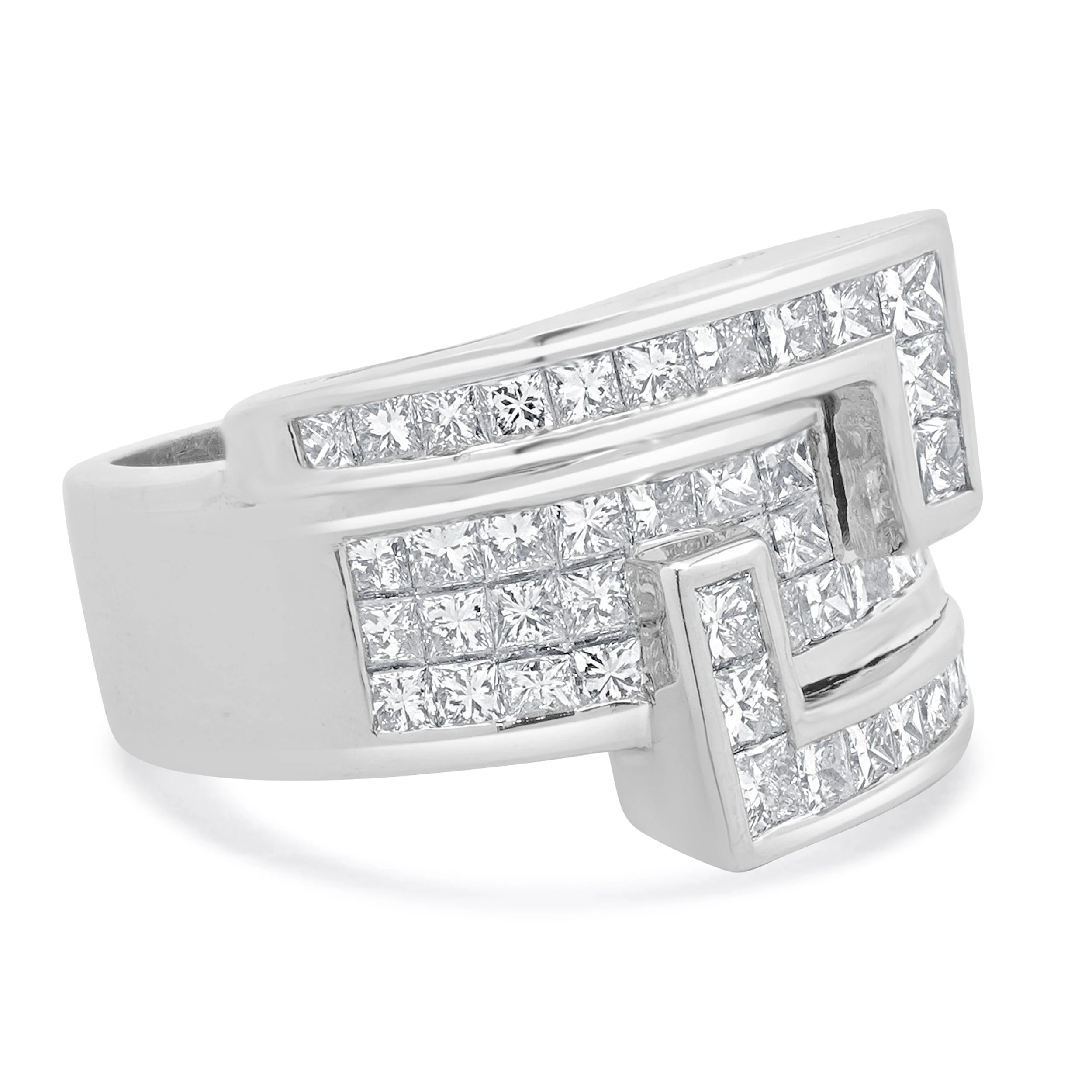 18 Karat White Gold Invisible Set Diamond Bypass Ring - Image 3