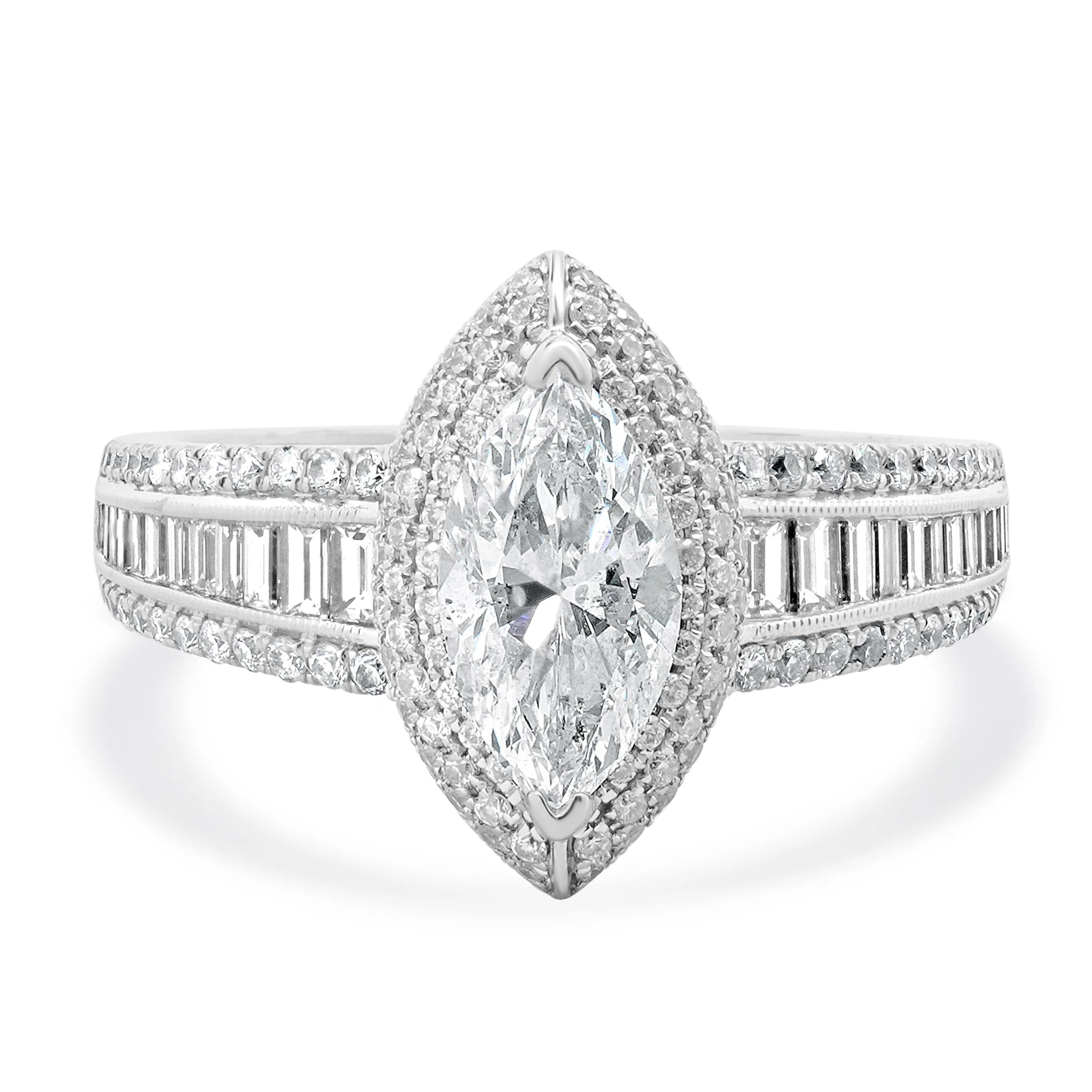 18 Karat White Gold Marquise Cut Diamond Engagement Ring