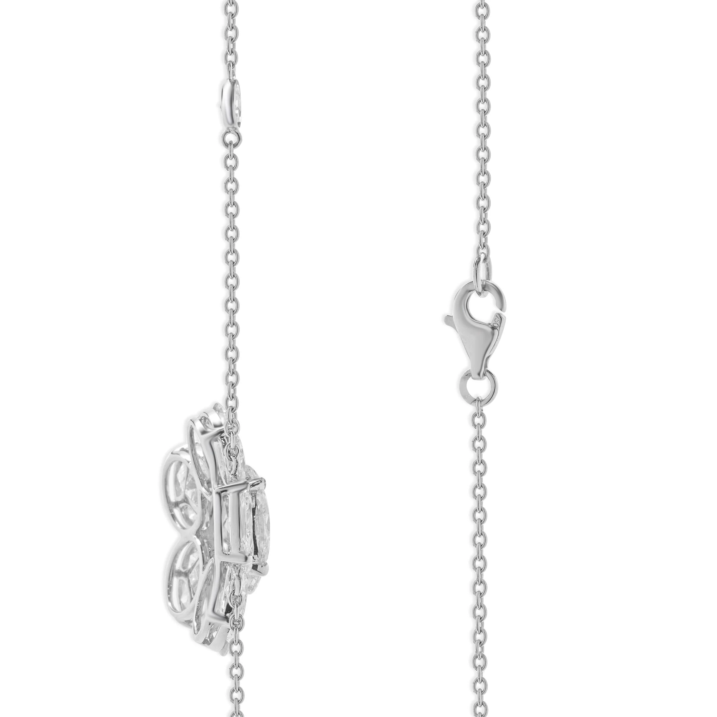 18 Karat White Gold Mosaic Set Diamond Flower Necklace - Image 4