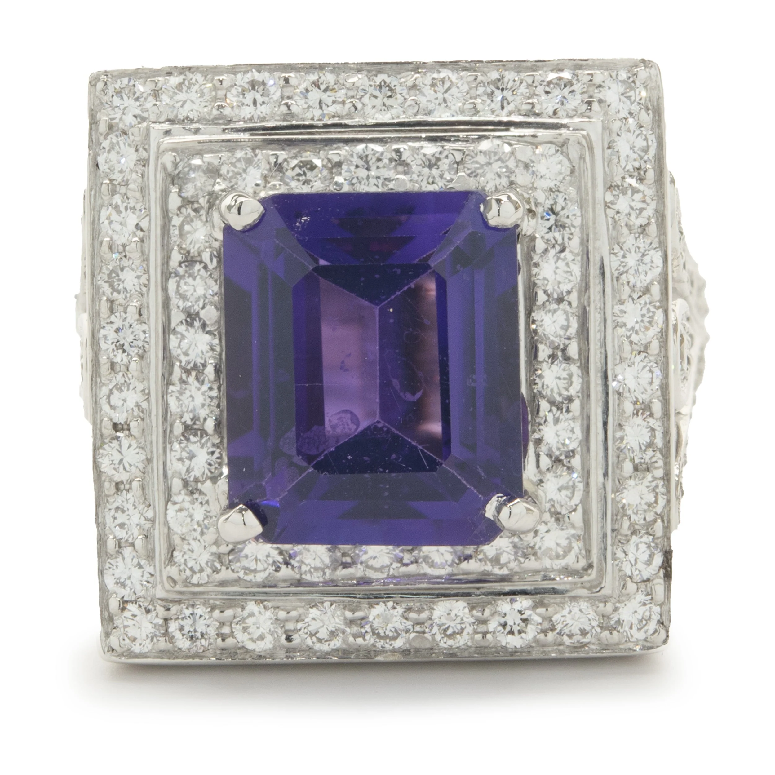 18 Karat White Gold Pave Diamond and Amethyst Cocktail Ring