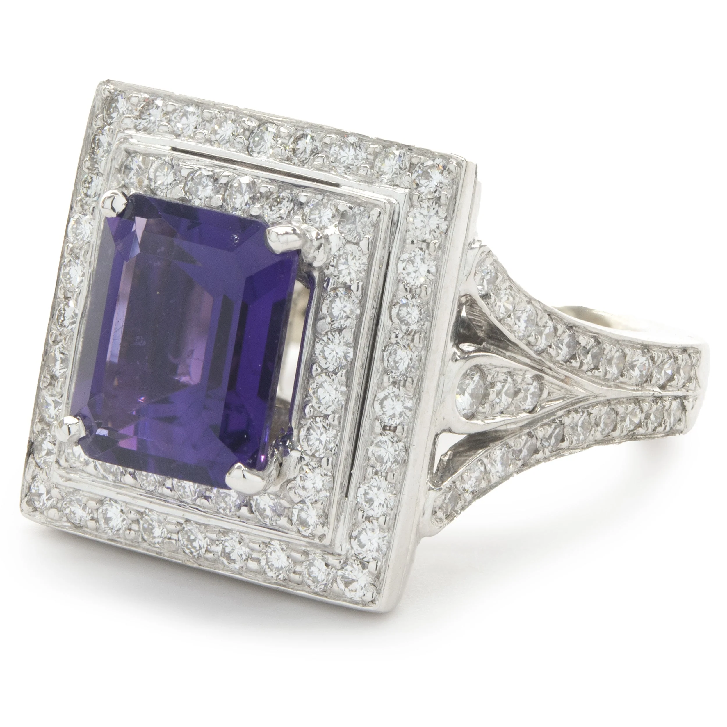 18 Karat White Gold Pave Diamond and Amethyst Cocktail Ring - Image 4