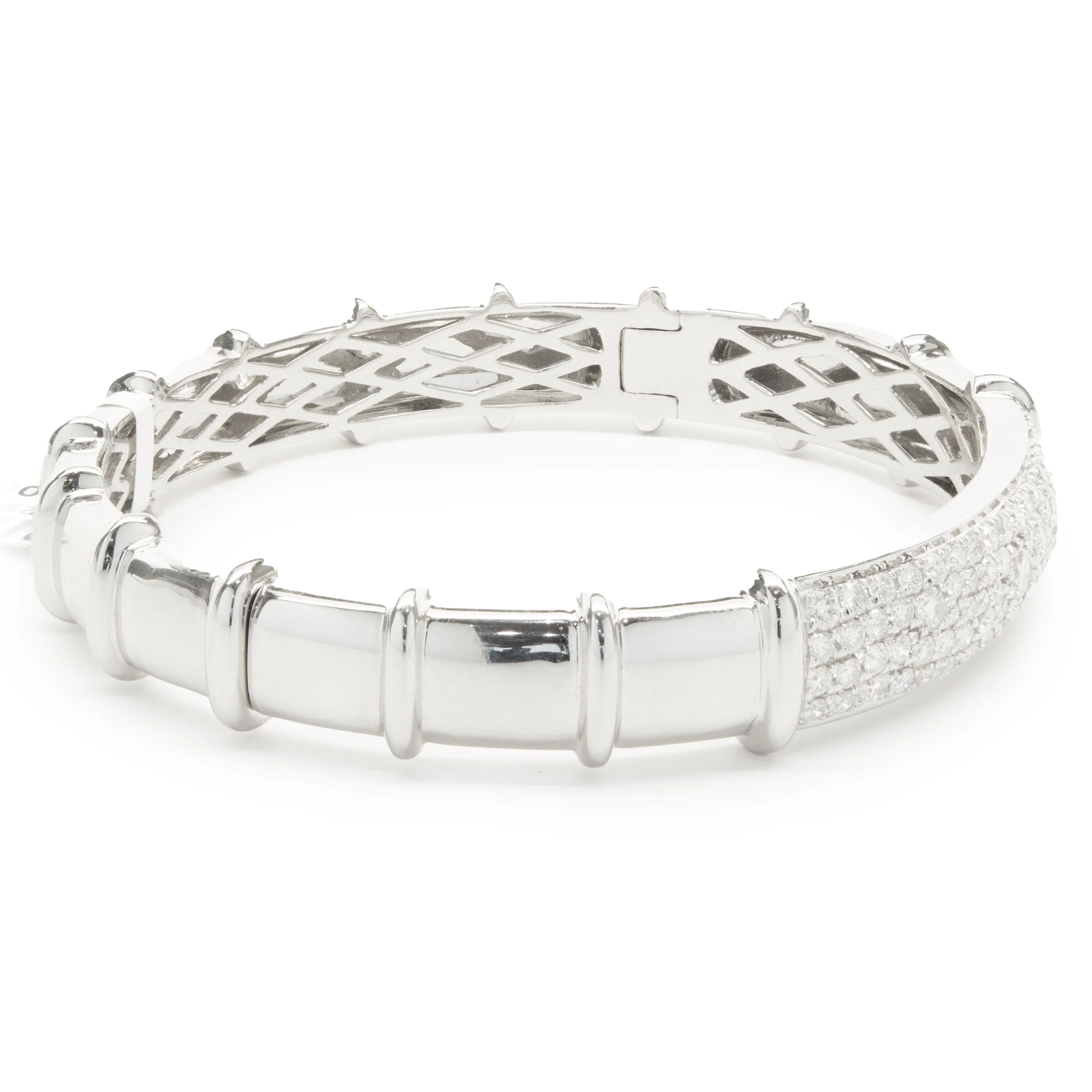 18 Karat White Gold Pave Diamond ID Style Bangle Bracelet - Image 2