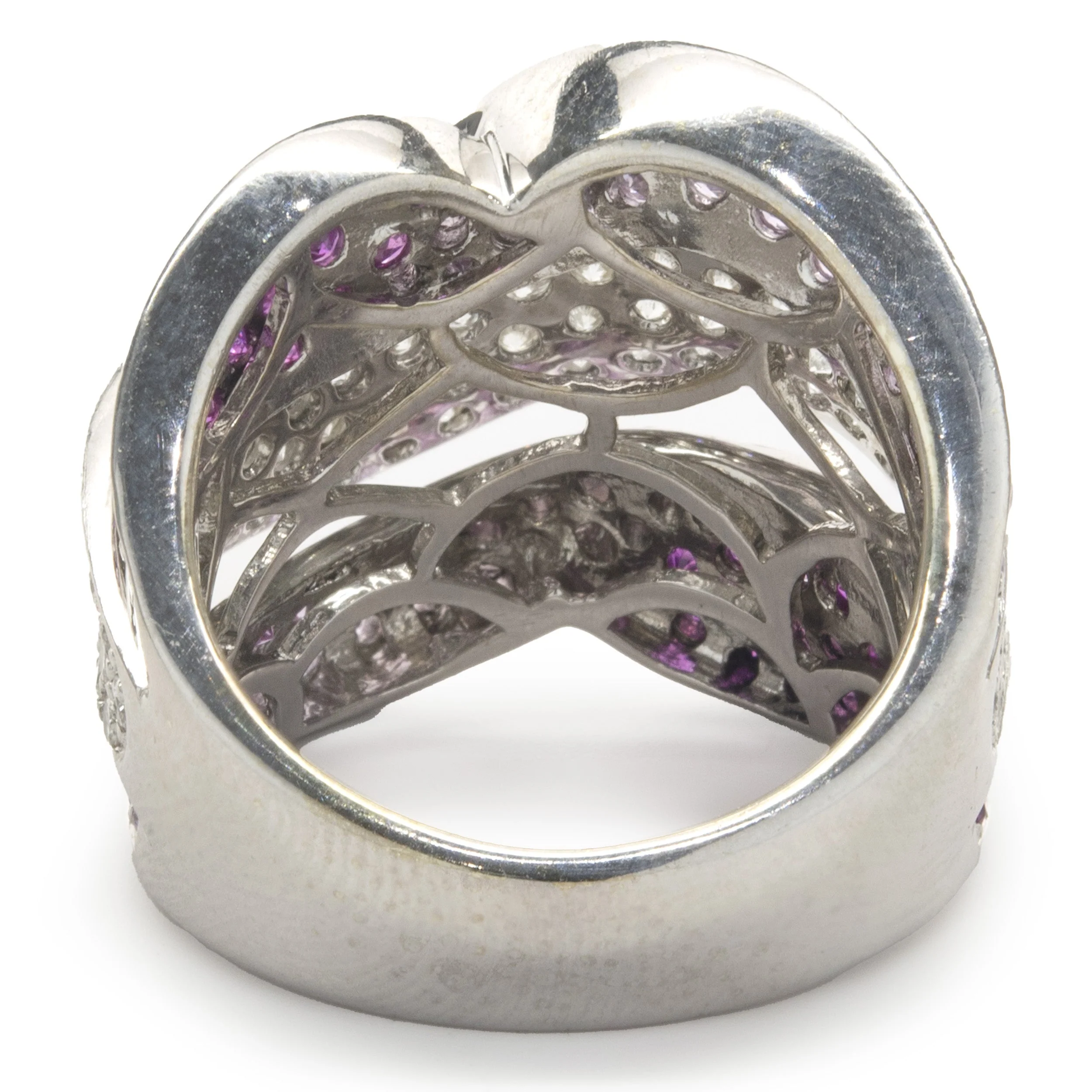18 Karat White Gold Pave Diamond, Ruby, and Pink Sapphire Wave Ring - Image 4