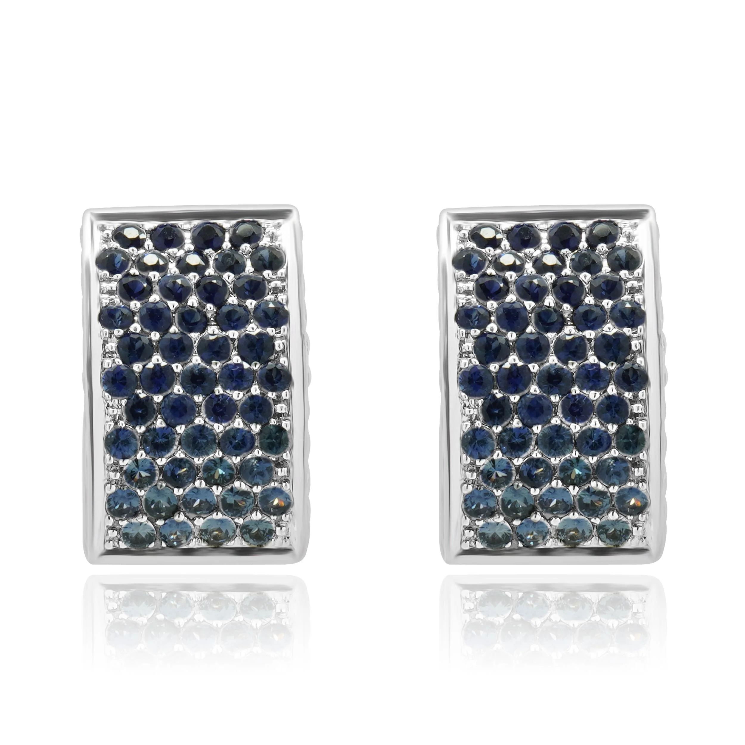 18 Karat White Gold Pave Sapphire & Diamond Huggie Hoop Earrings