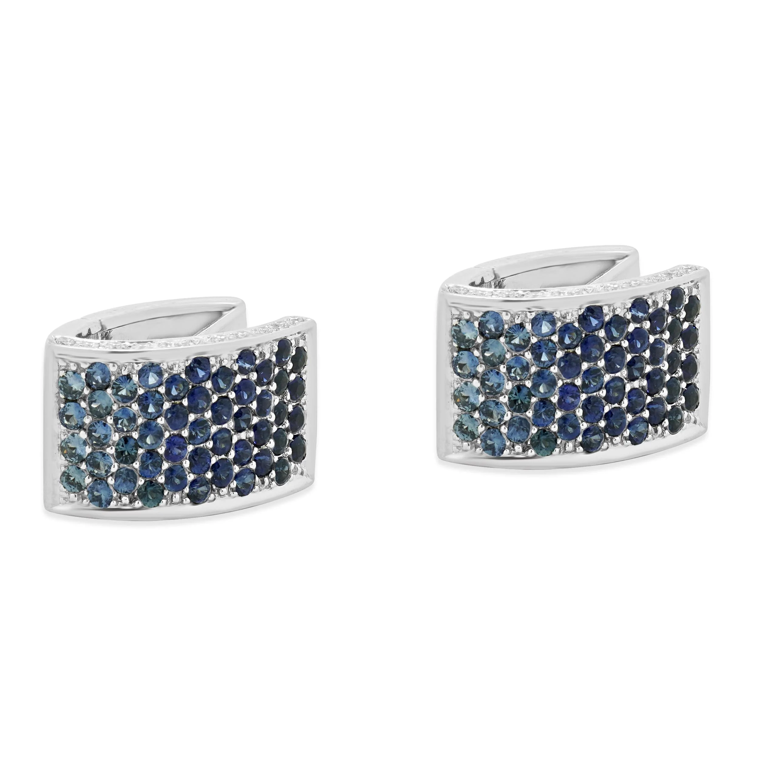 18 Karat White Gold Pave Sapphire & Diamond Huggie Hoop Earrings - Image 3
