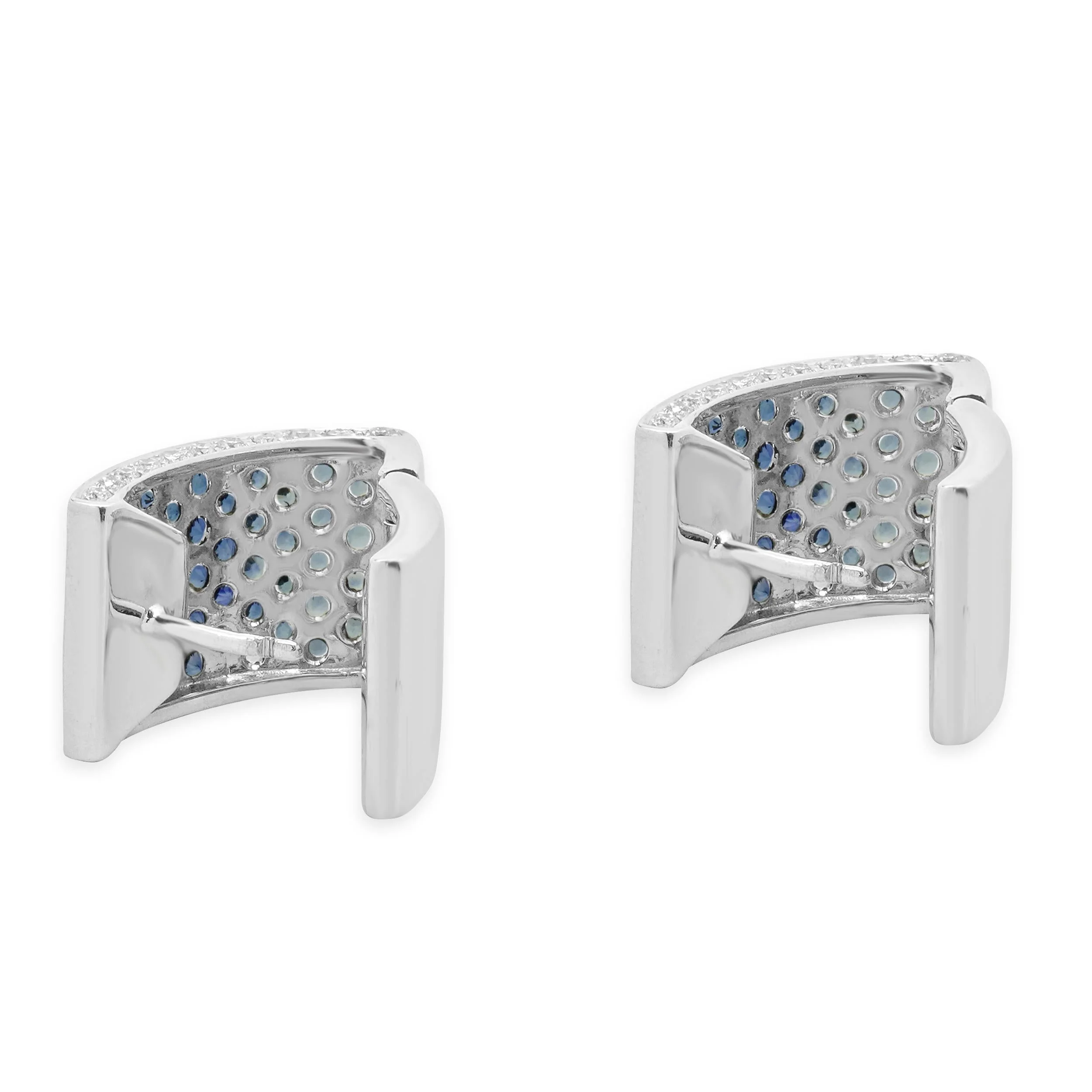 18 Karat White Gold Pave Sapphire & Diamond Huggie Hoop Earrings - Image 4