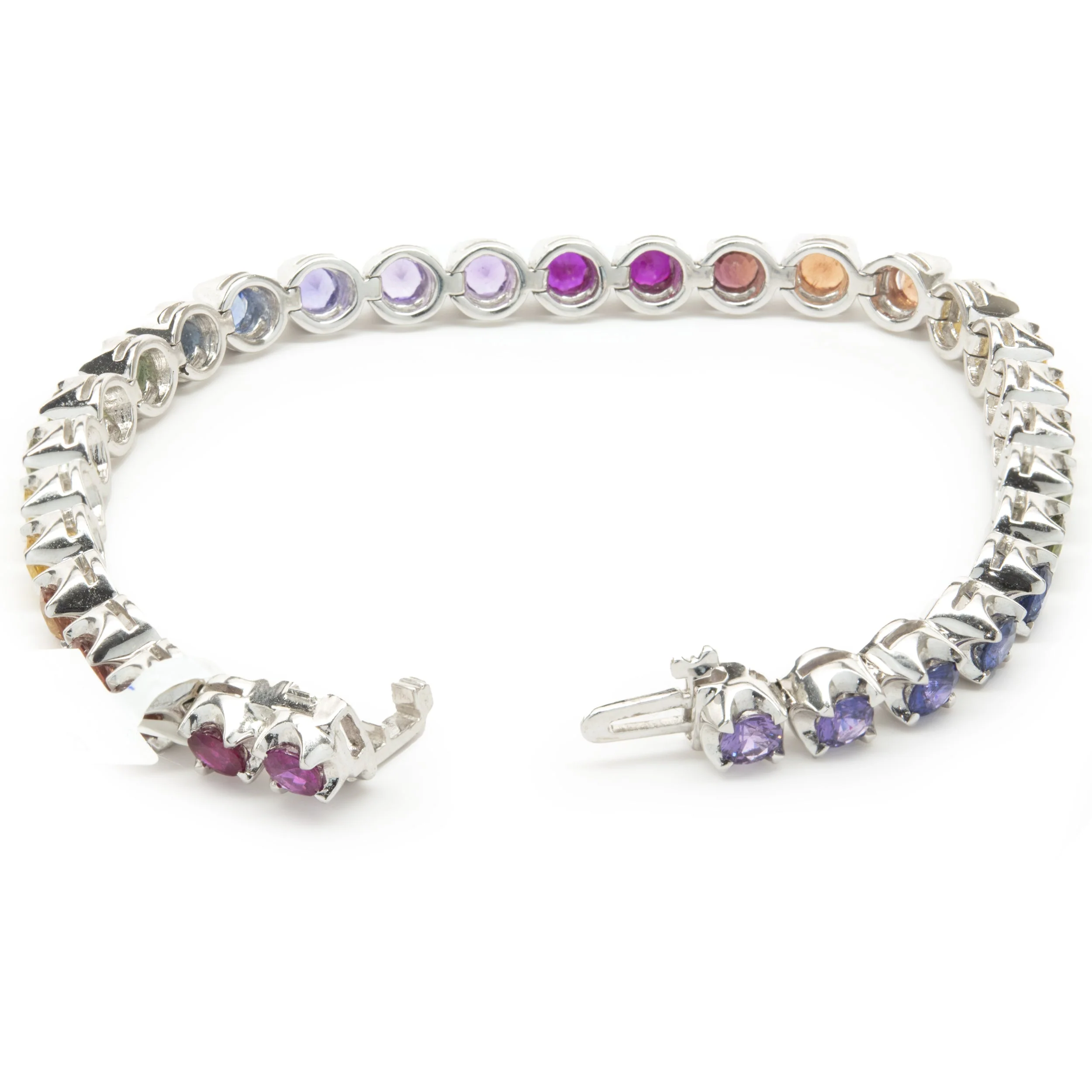 18 Karat White Gold Rainbow Sapphire Tennis Bracelet - Image 3