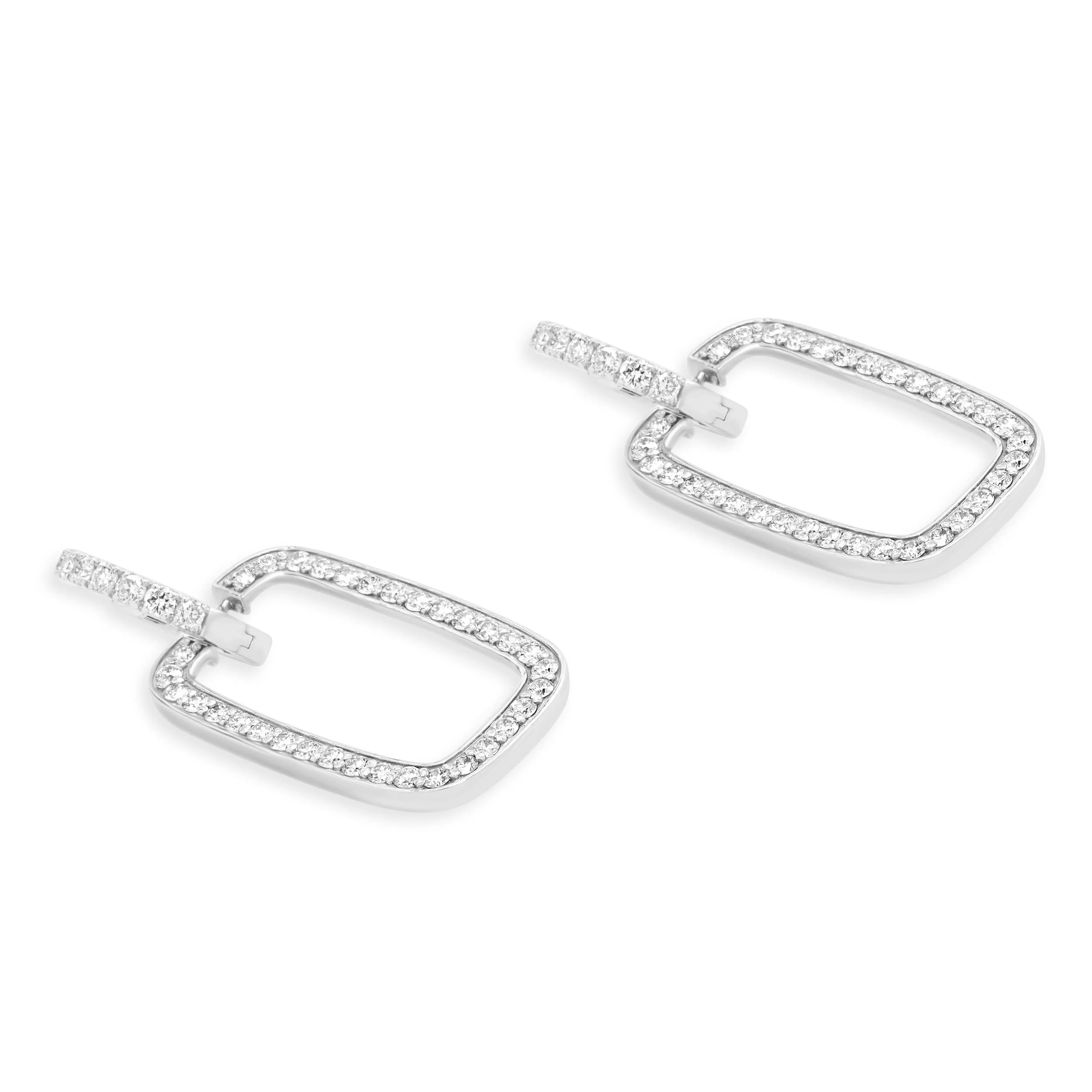 18 Karat White Gold Rectangular Diamond Door Knocker Earrings - Image 4