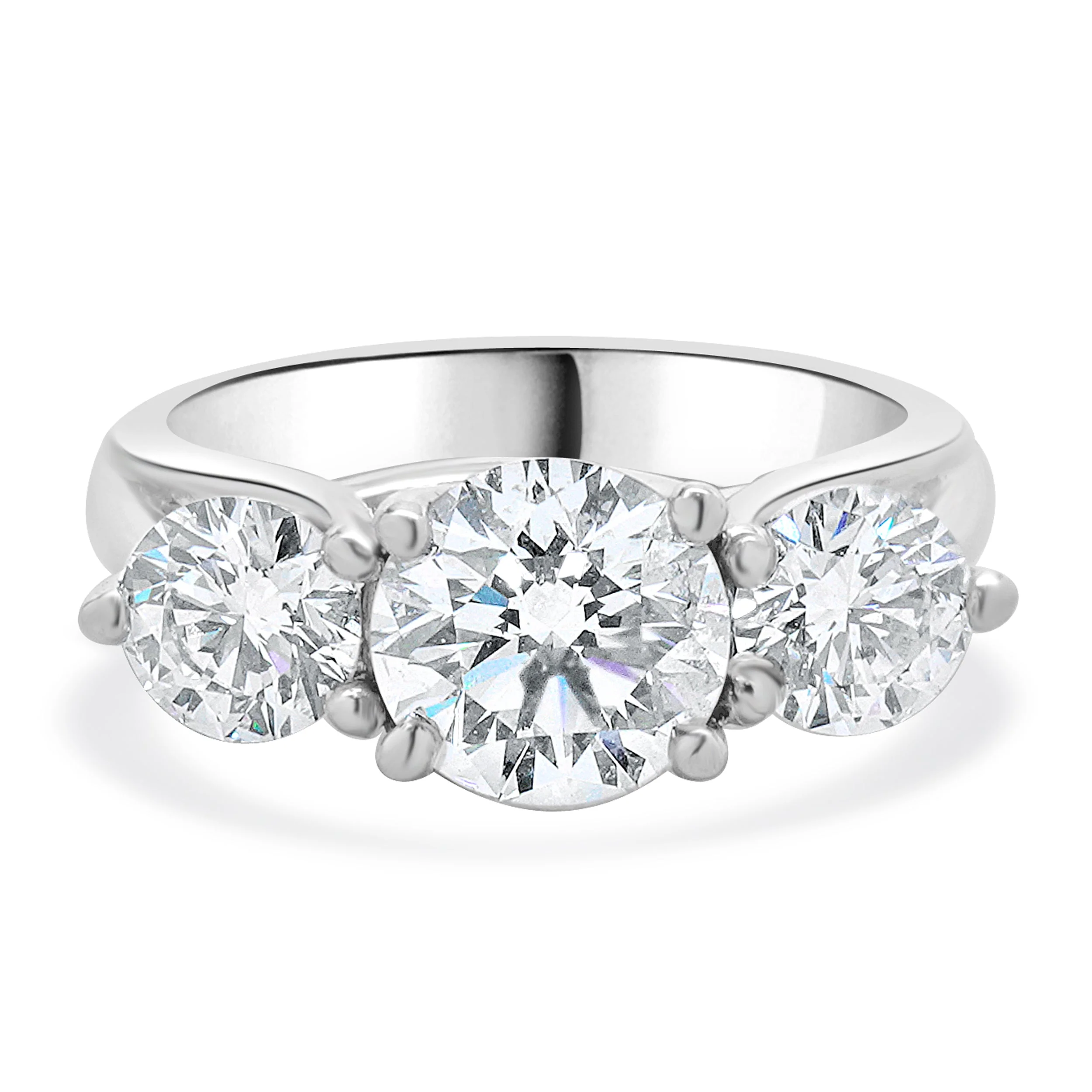 18 Karat White Gold Round Brilliant Cut Three Diamond Engagement Ring