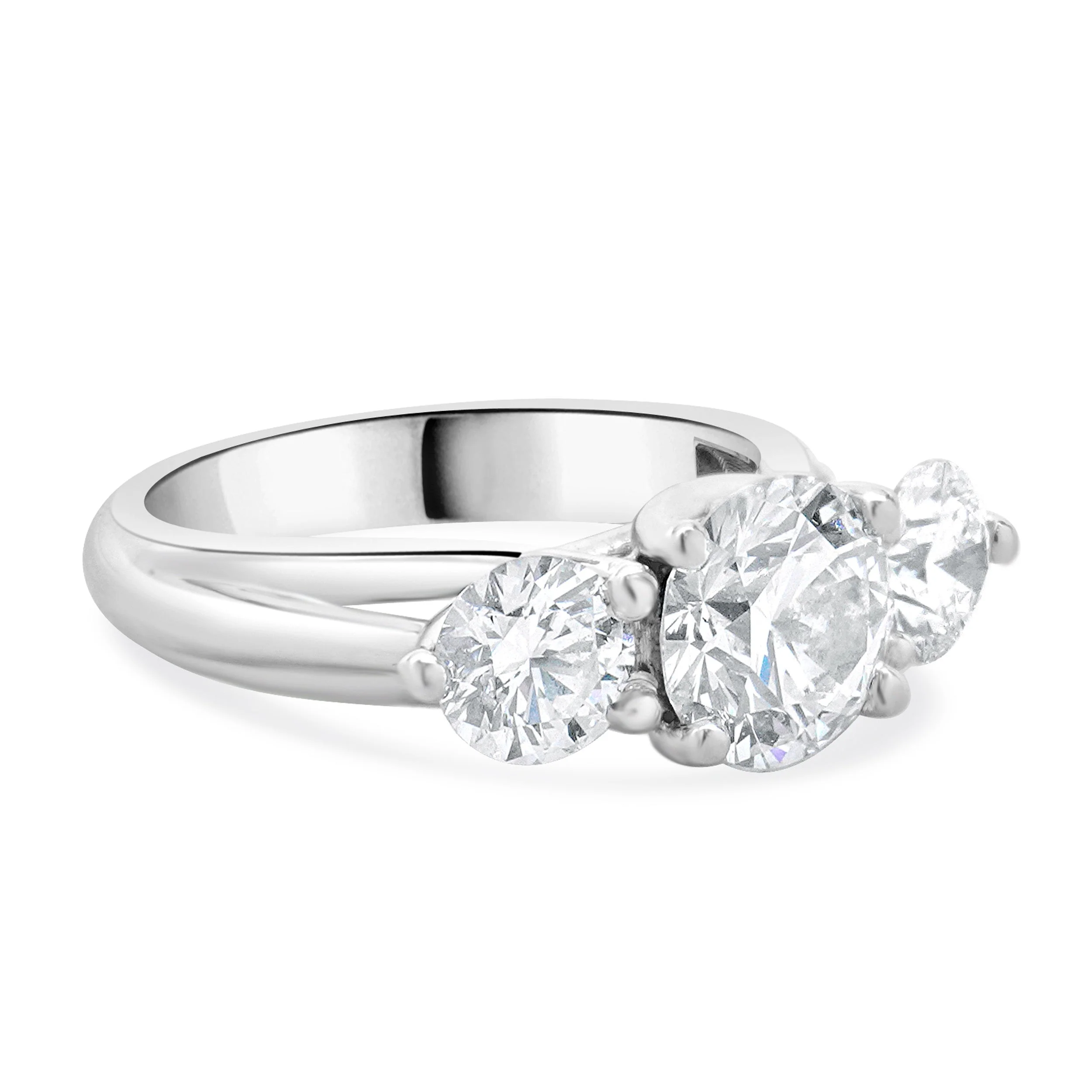 18 Karat White Gold Round Brilliant Cut Three Diamond Engagement Ring - Image 4
