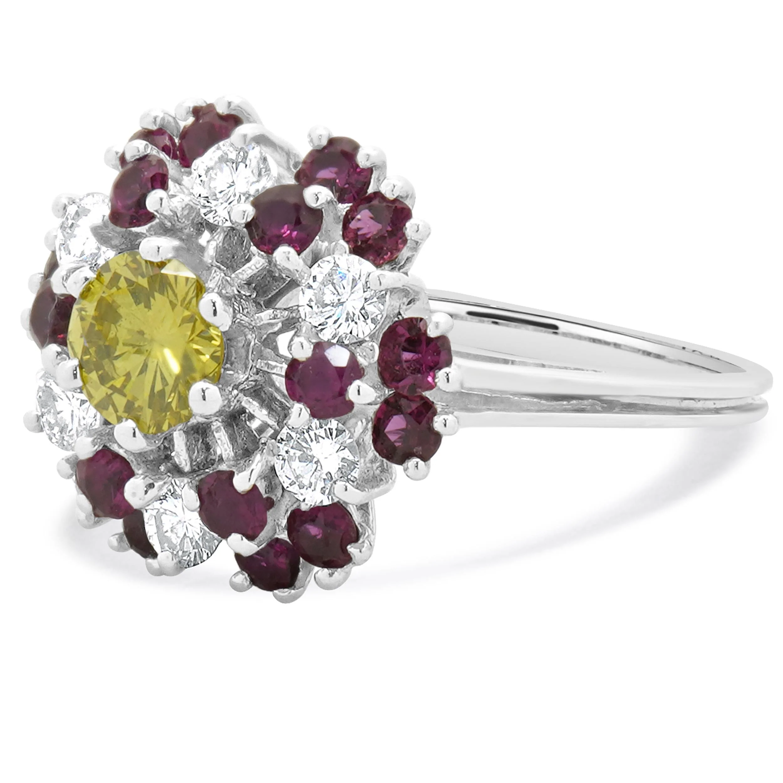 18 Karat White Gold Ruby and Diamond Sunflower Ring - Image 2