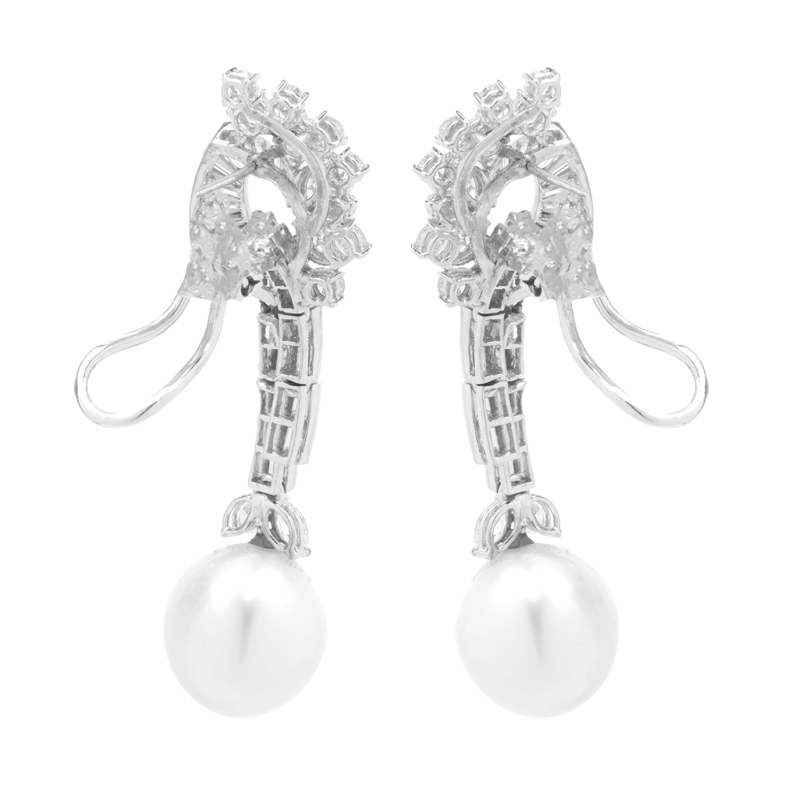 18 Karat White Gold South Sea Pearl and Diamond Vintage Art Deco Drop Earrings - Image 3