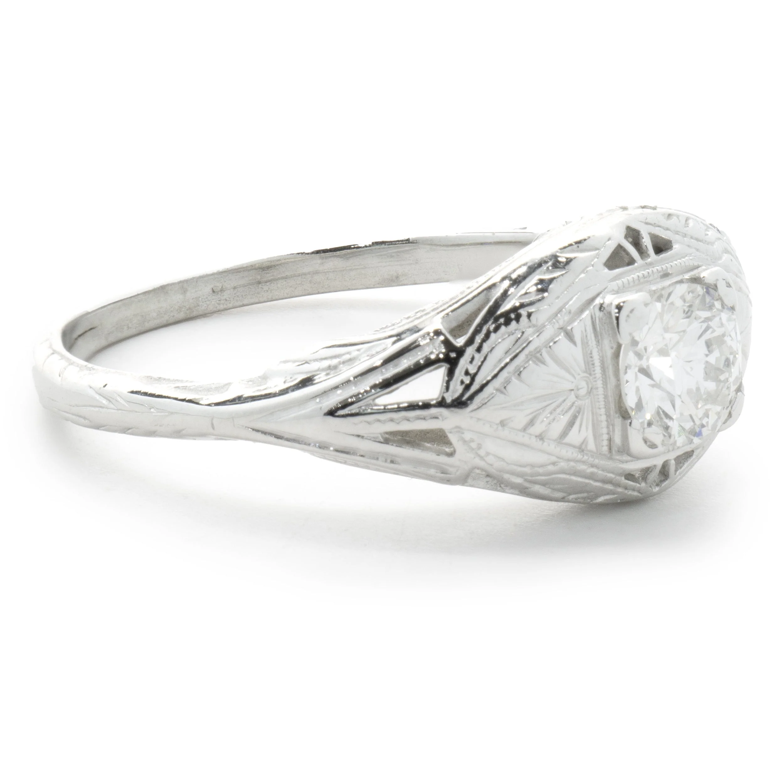18 Karat White Gold Vintage Art Deco Diamond Engagement Ring - Image 2