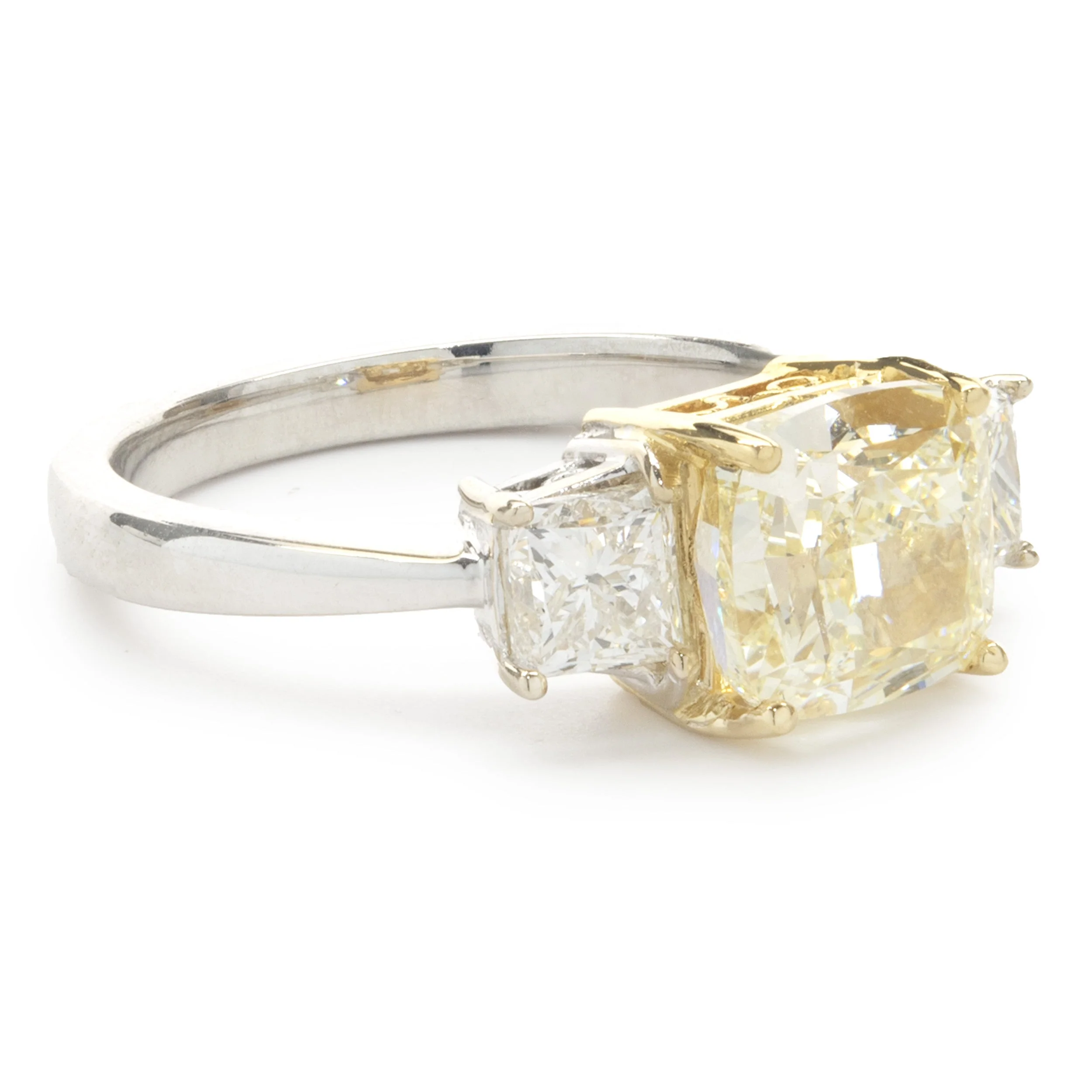 18 Karat White & Yellow Gold Cushion Cut Diamond Engagement Ring - Image 2