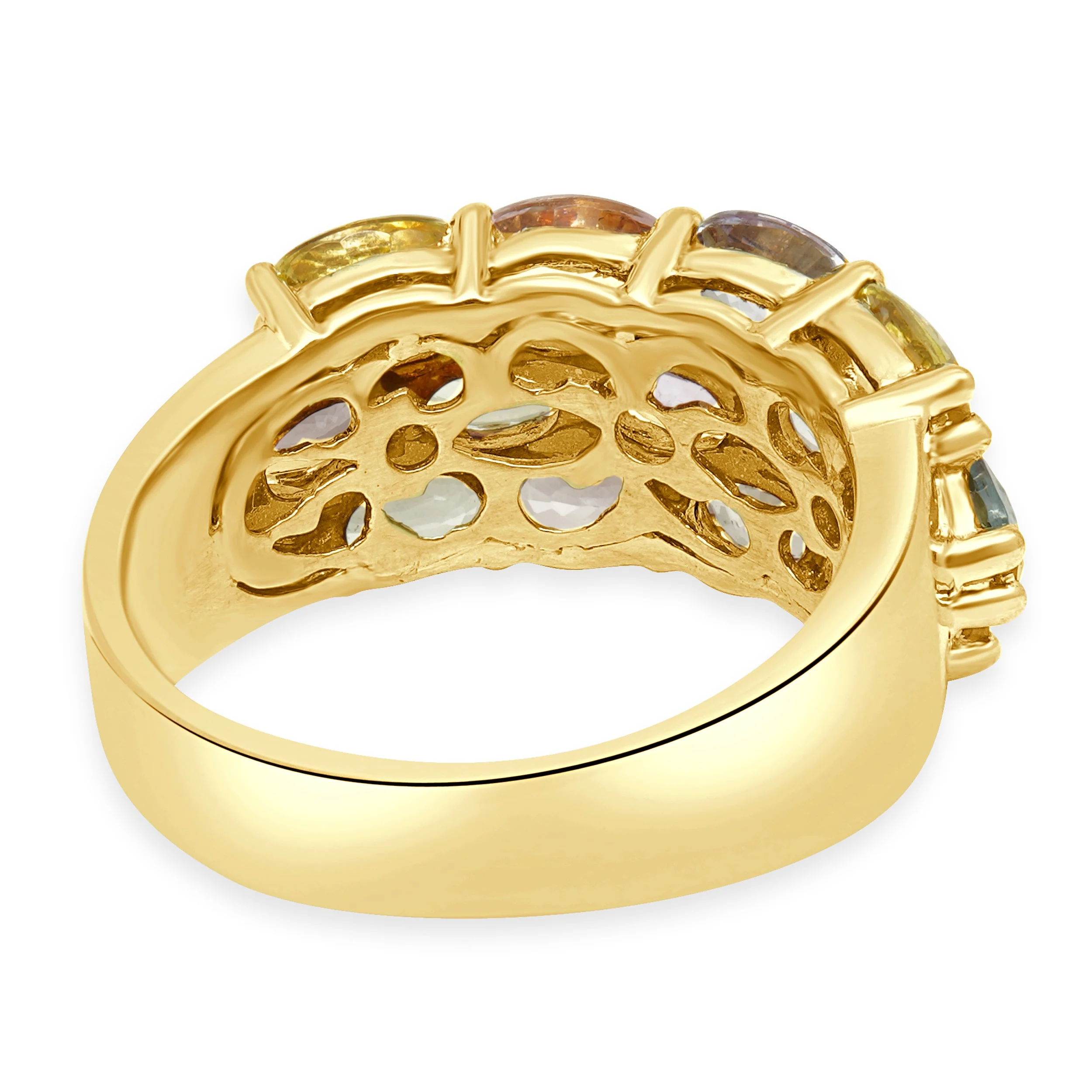 18 Karat Yellow Gold 3-Row Multi-Color Oval Cut Sapphire Ring - Image 3