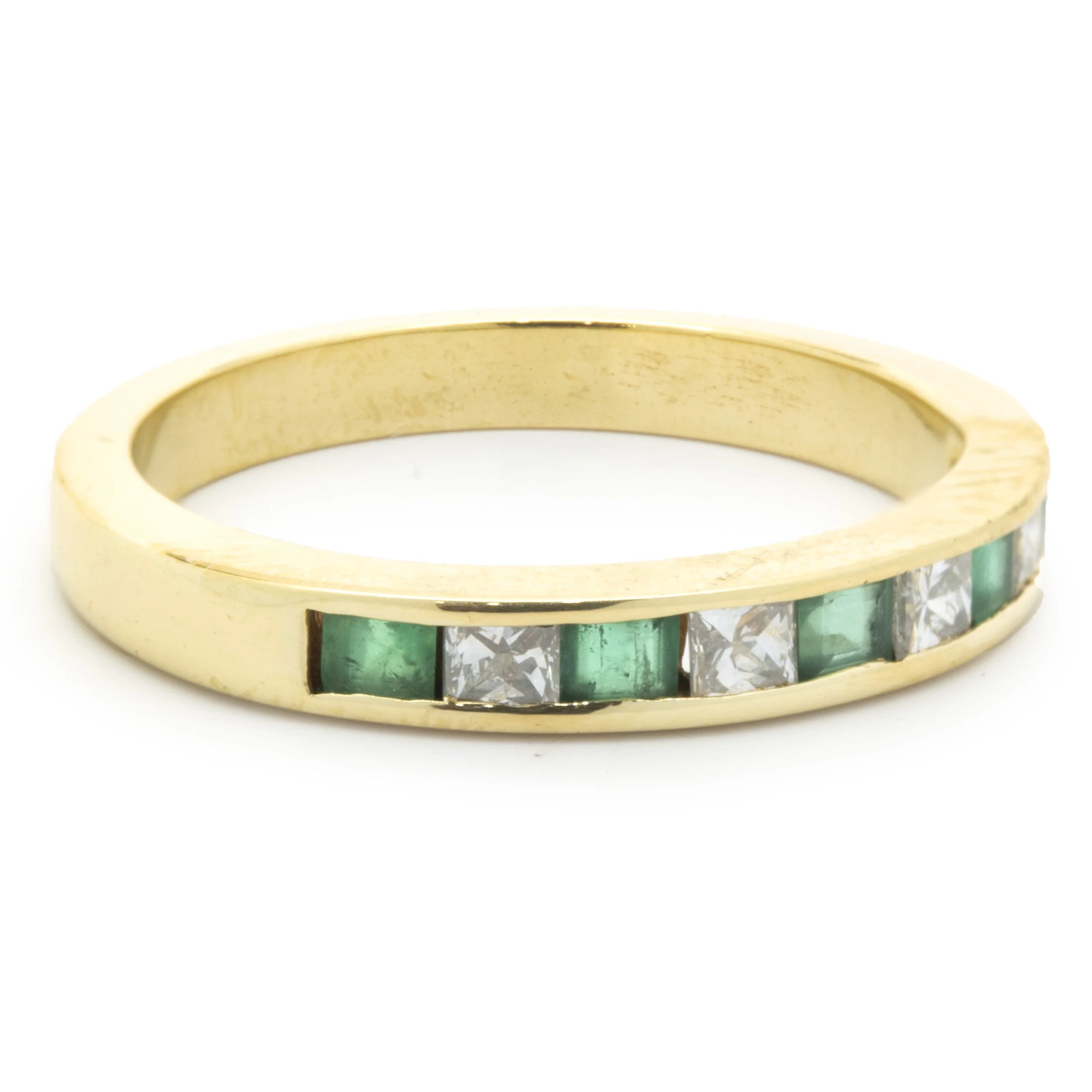 18 Karat Yellow Gold Alternating Diamond and Emerald Band - Image 4