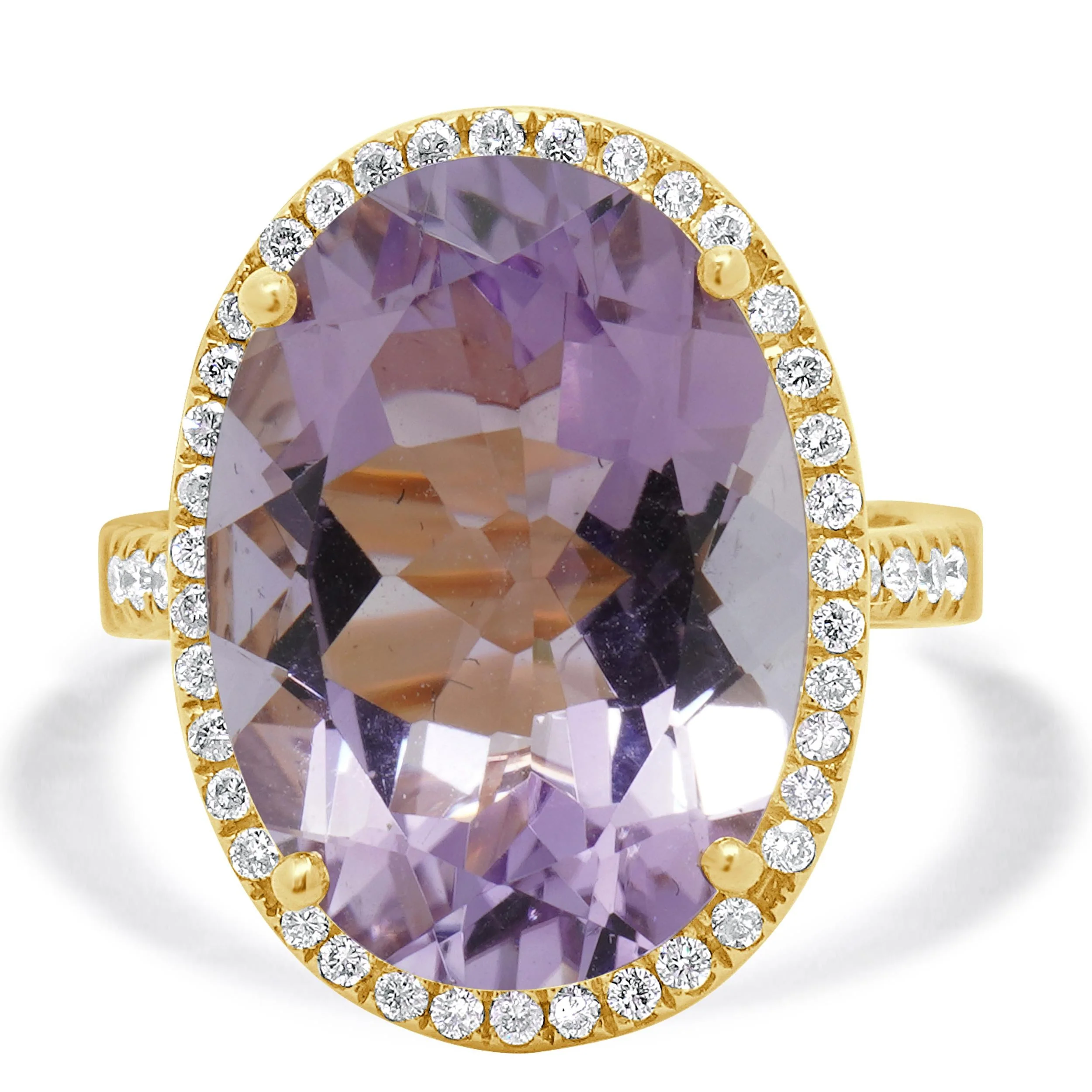 18 Karat Yellow Gold Amethyst and Diamond Halo Ring